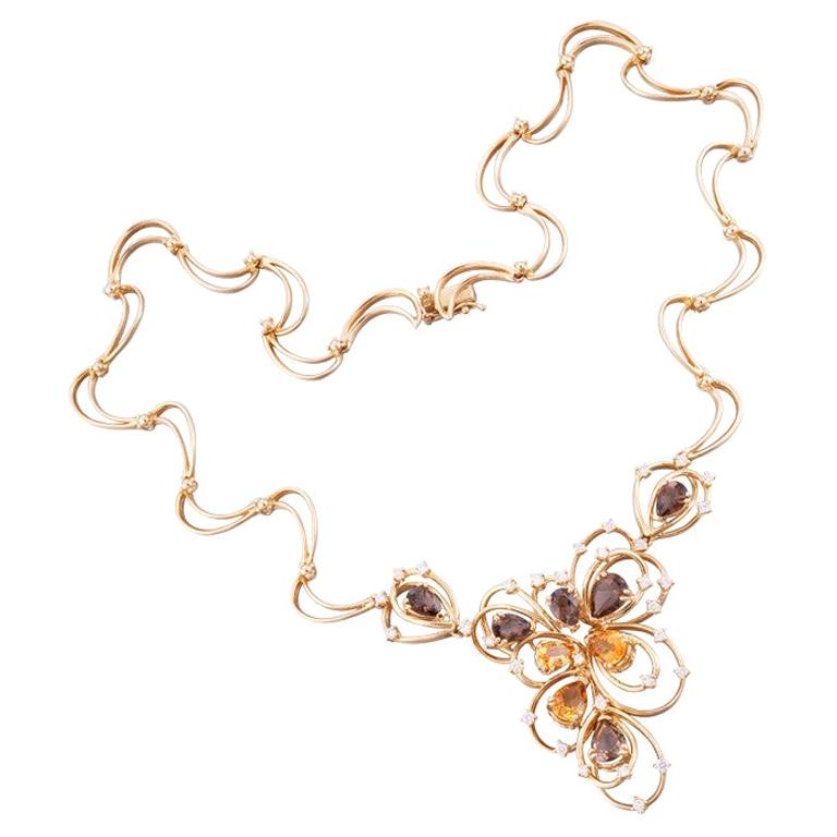 Halskette aus 18 Karat Gelbgold mit unvergleichlichem Quarz, Citrin und Diamant in Weiß