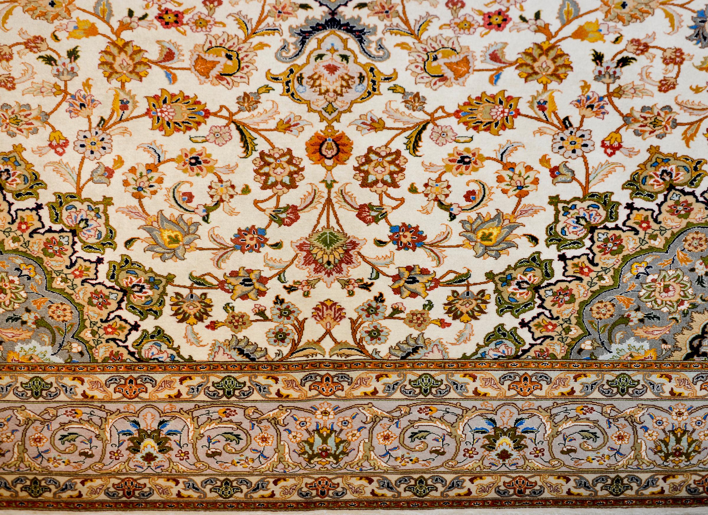 Late 20th Century Unbelievable Vintage Century Tabriz Silk Rug For Sale