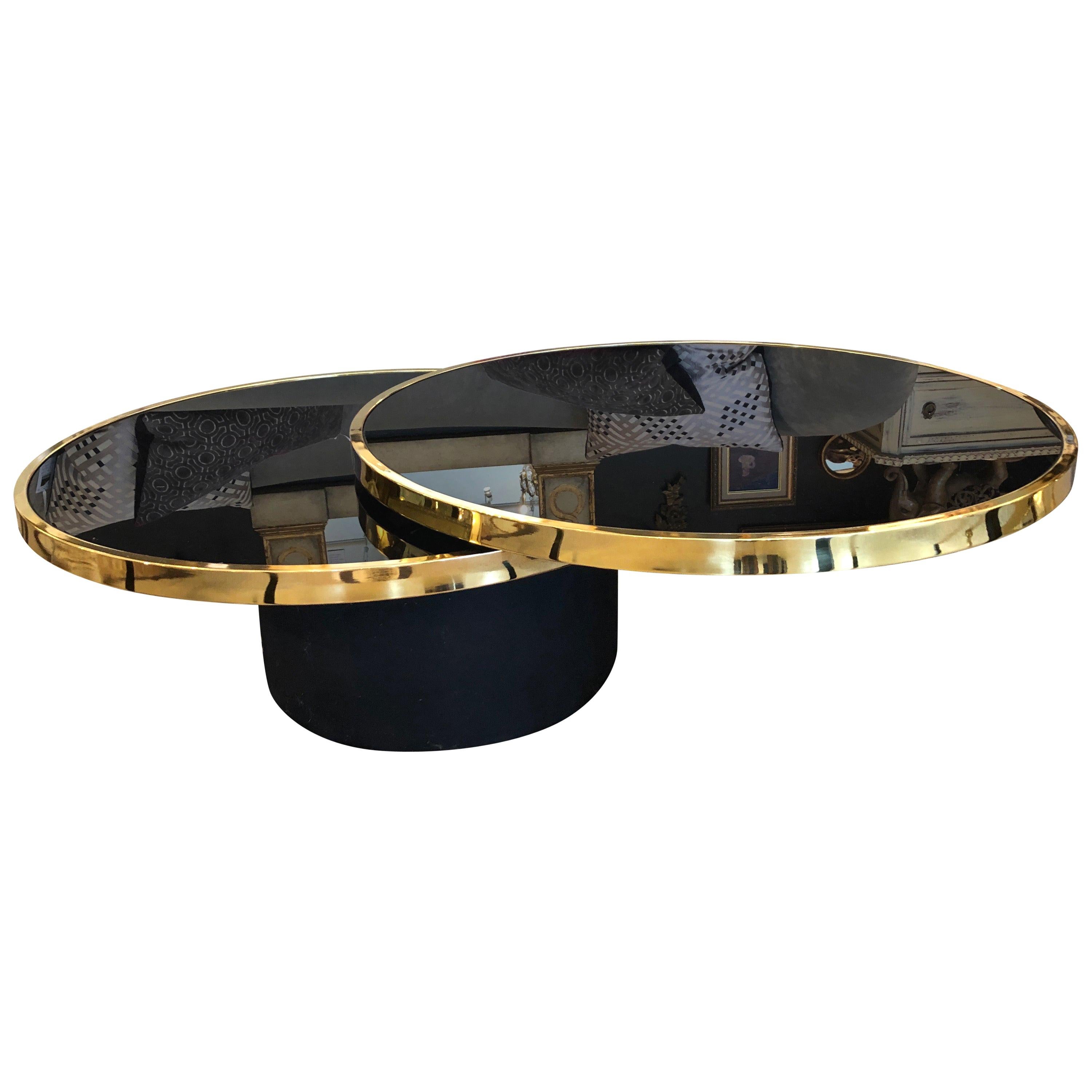 Unbelievably Chic DIA Round Brass and Glass Swivel Cocktail Table
