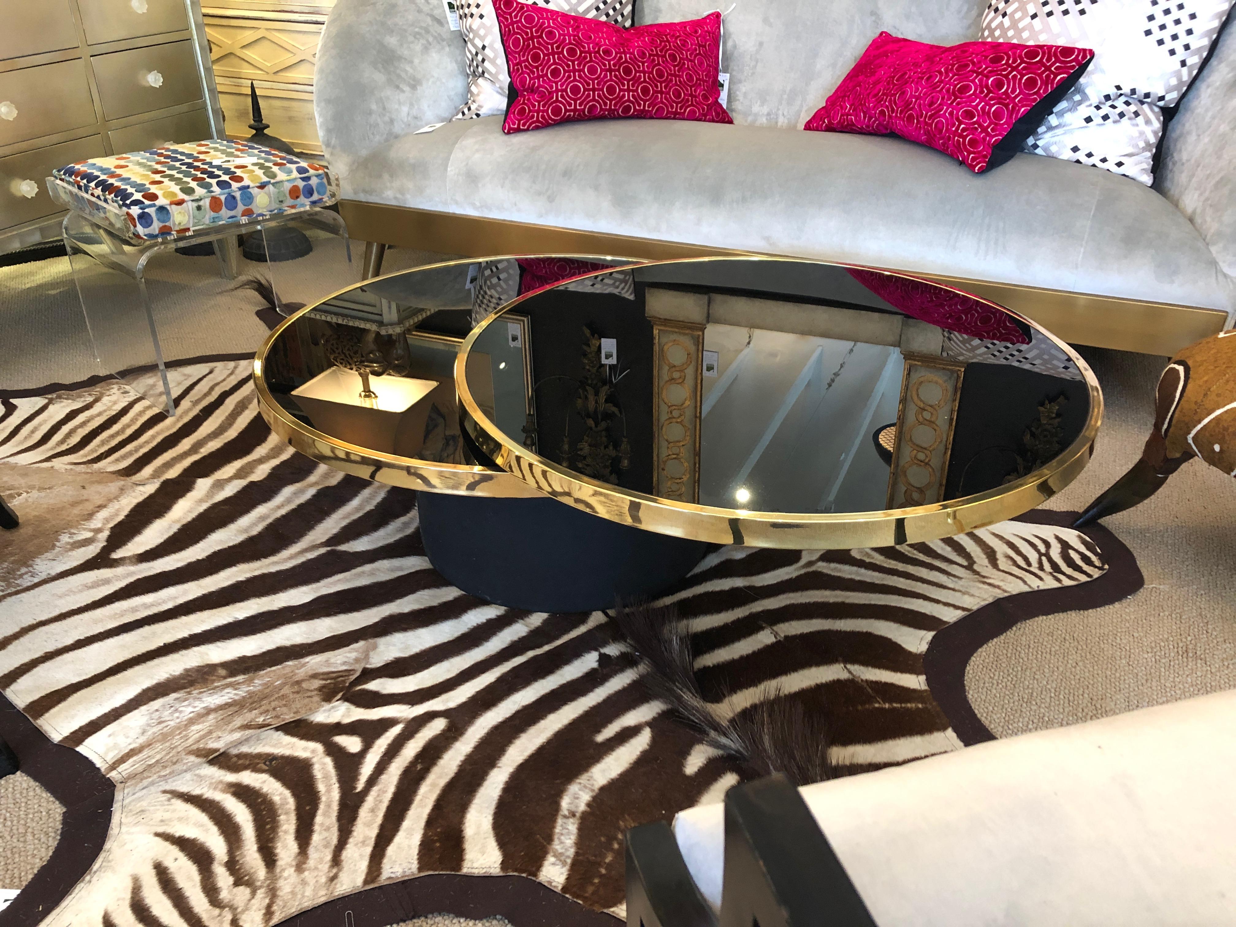 Mid-Century Modern Unbelievably Chic DIA Round Brass and Glass Swivel Cocktail Table