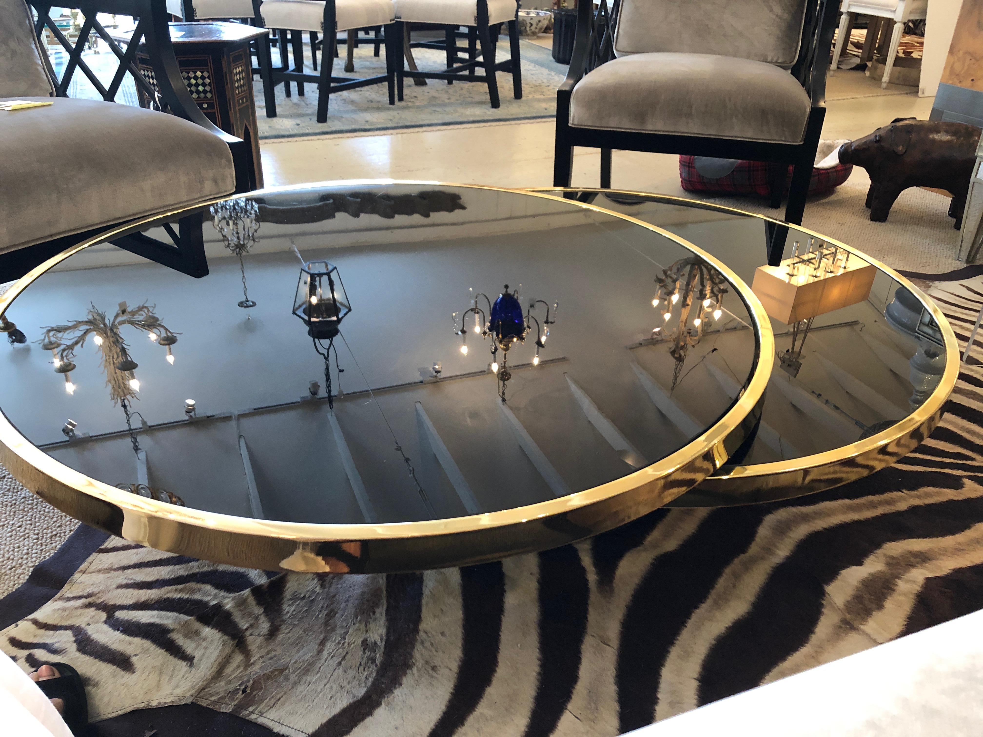American Unbelievably Chic DIA Round Brass and Glass Swivel Cocktail Table