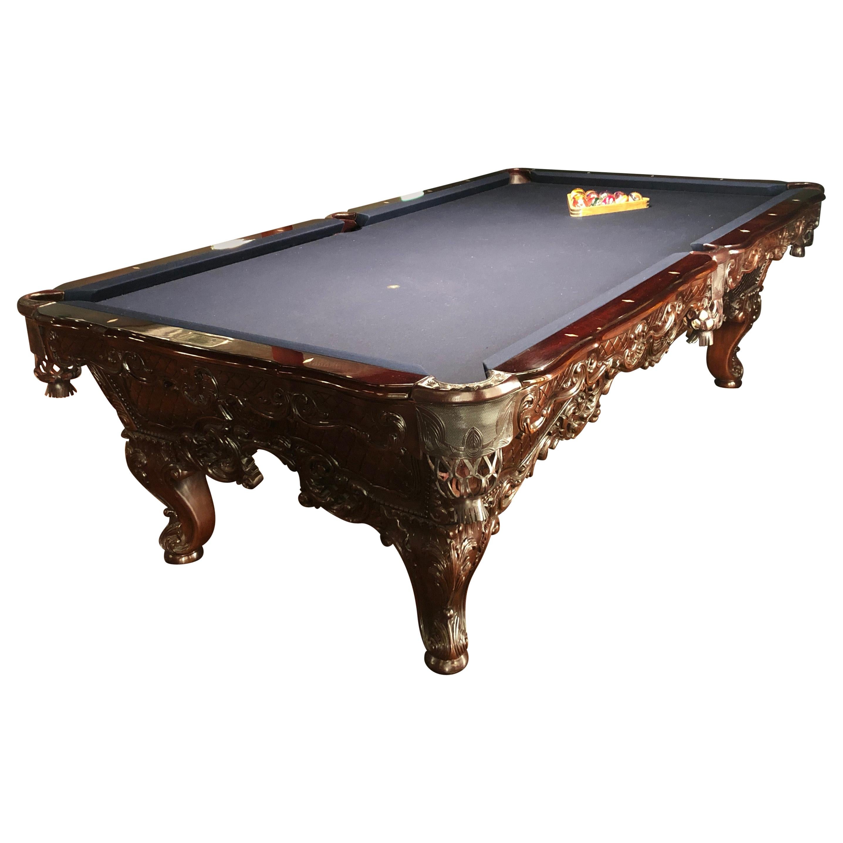 Unbelieveably Sumptuous Custom Made Mahogany and Leather Pool Billiard Table