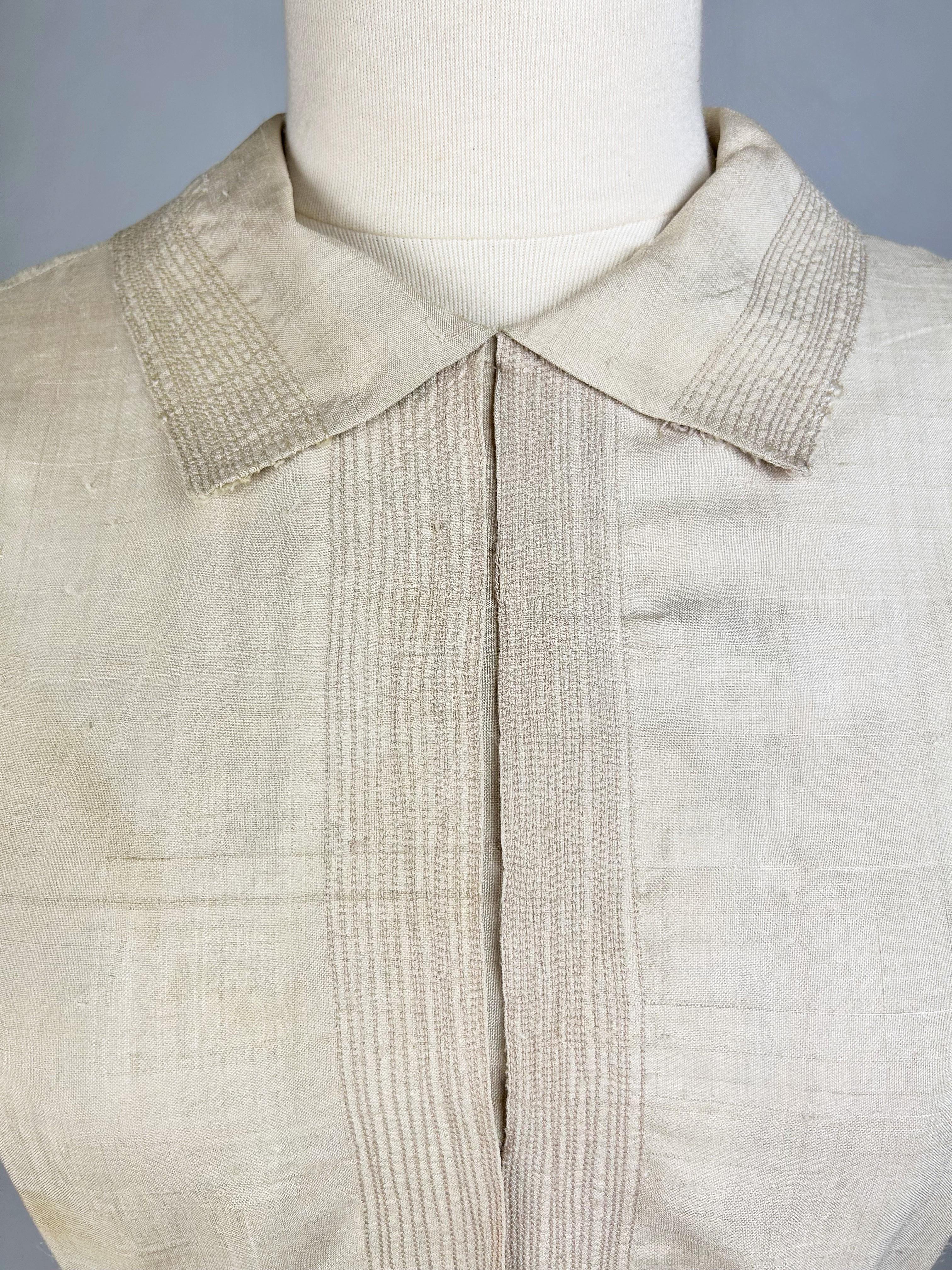 Unbleached wild silk summer dress - France Circa 1930-1940 For Sale 7