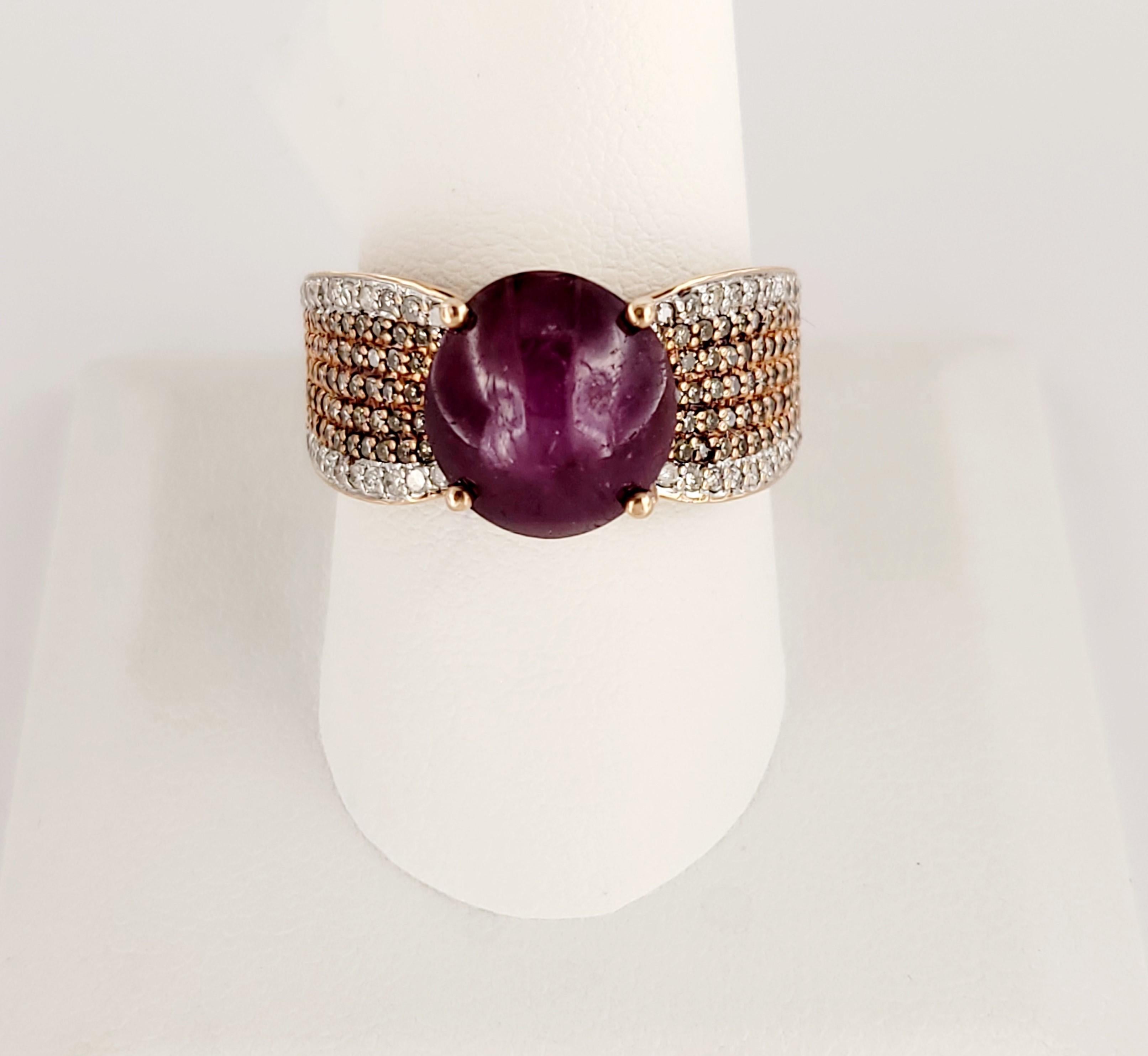 Round Cut Unbranded  18K Yellow Gold  Rubin Ring with Diamonds For Sale
