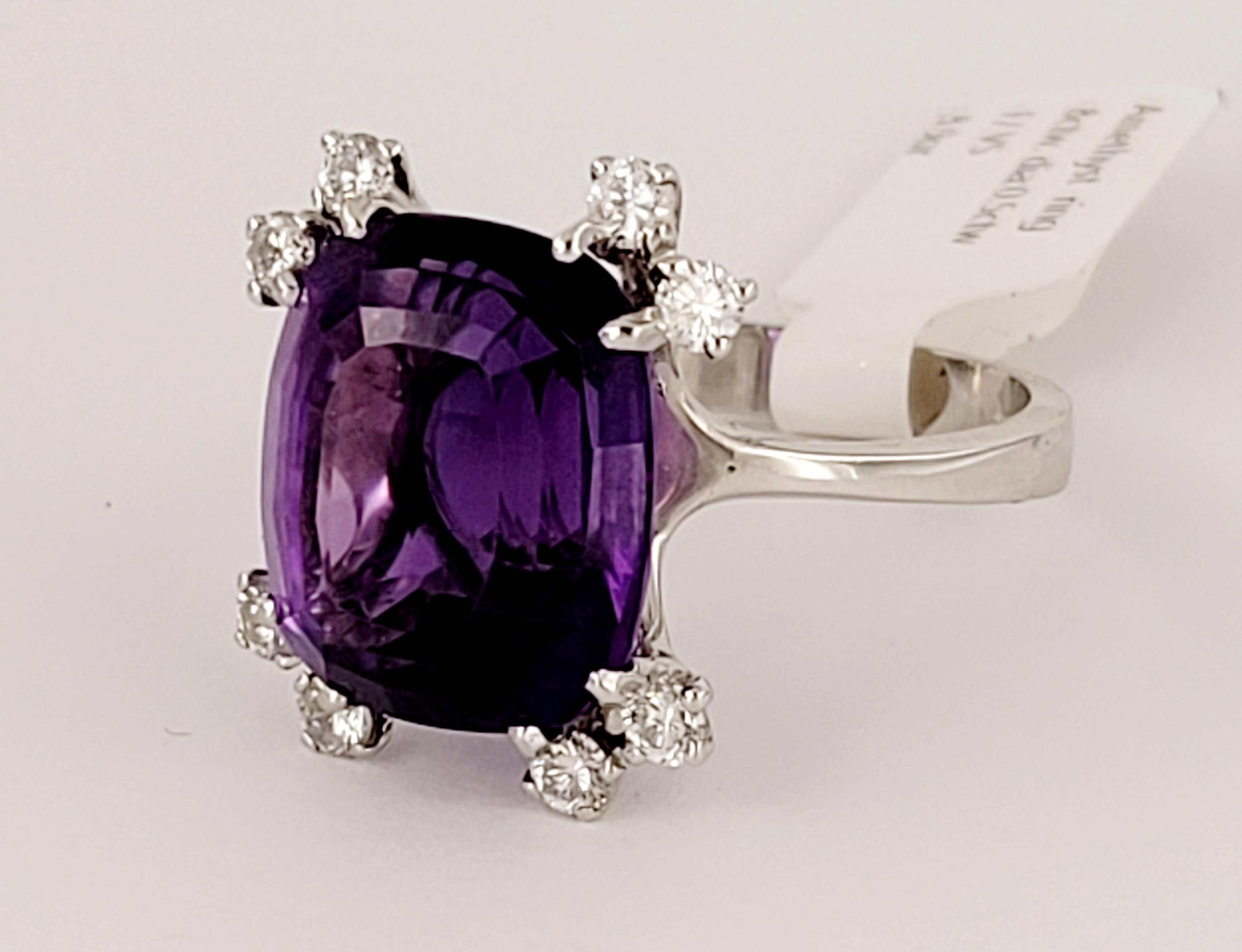 Anillo sin marca de amatista en oro blanco de 18 quilates con diamantes Corte cuadrado en venta