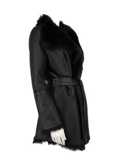Unbranded Black Shearling Fur Leather Reversible Coat Size M