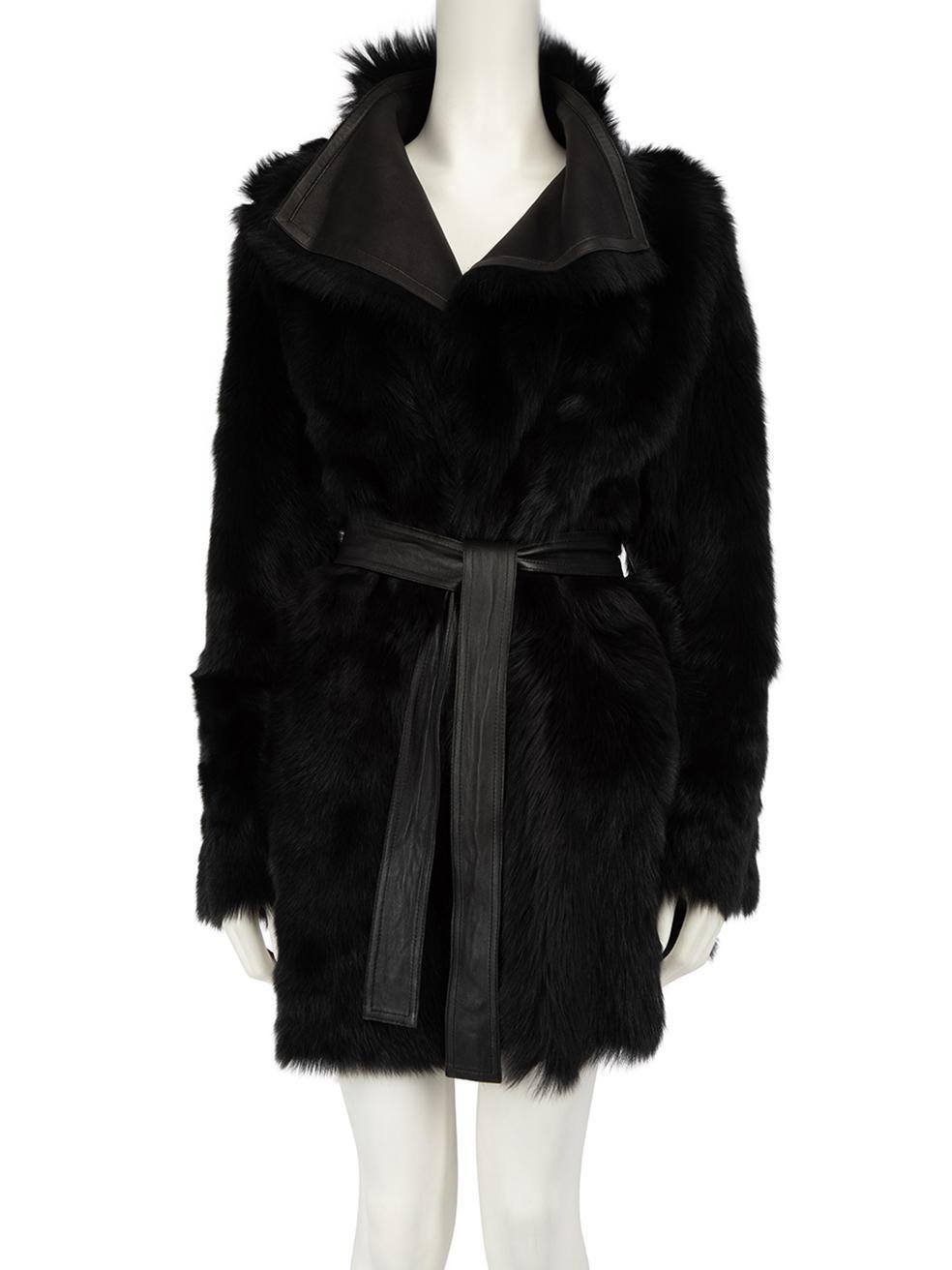 Unbranded Black Shearling Fur Leather Reversible Coat Size M In Good Condition In London, GB