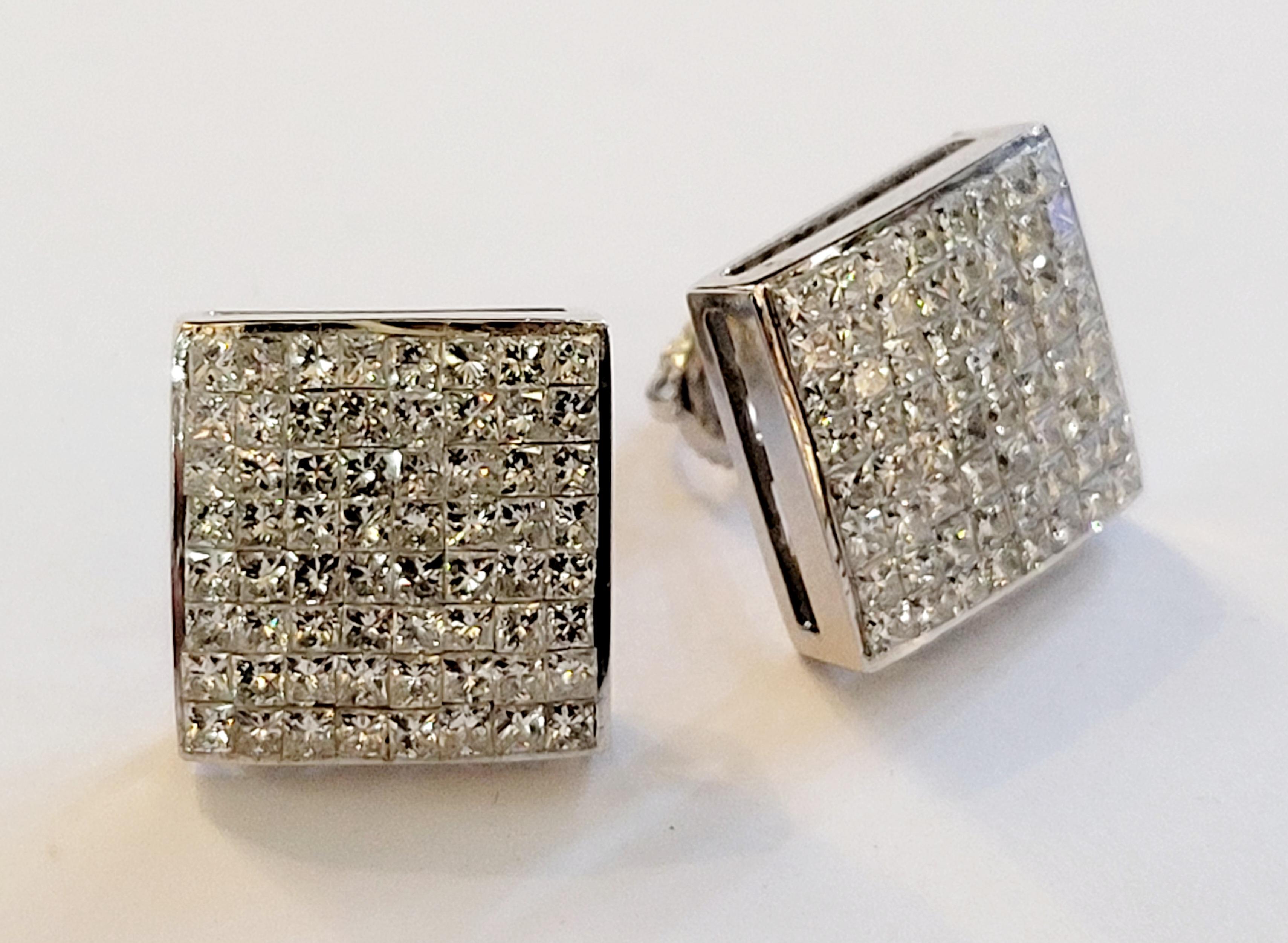 Pendientes sin marca de oro blanco de 14 quilates con diamantes 3,5 ct Corte cuadrado en venta