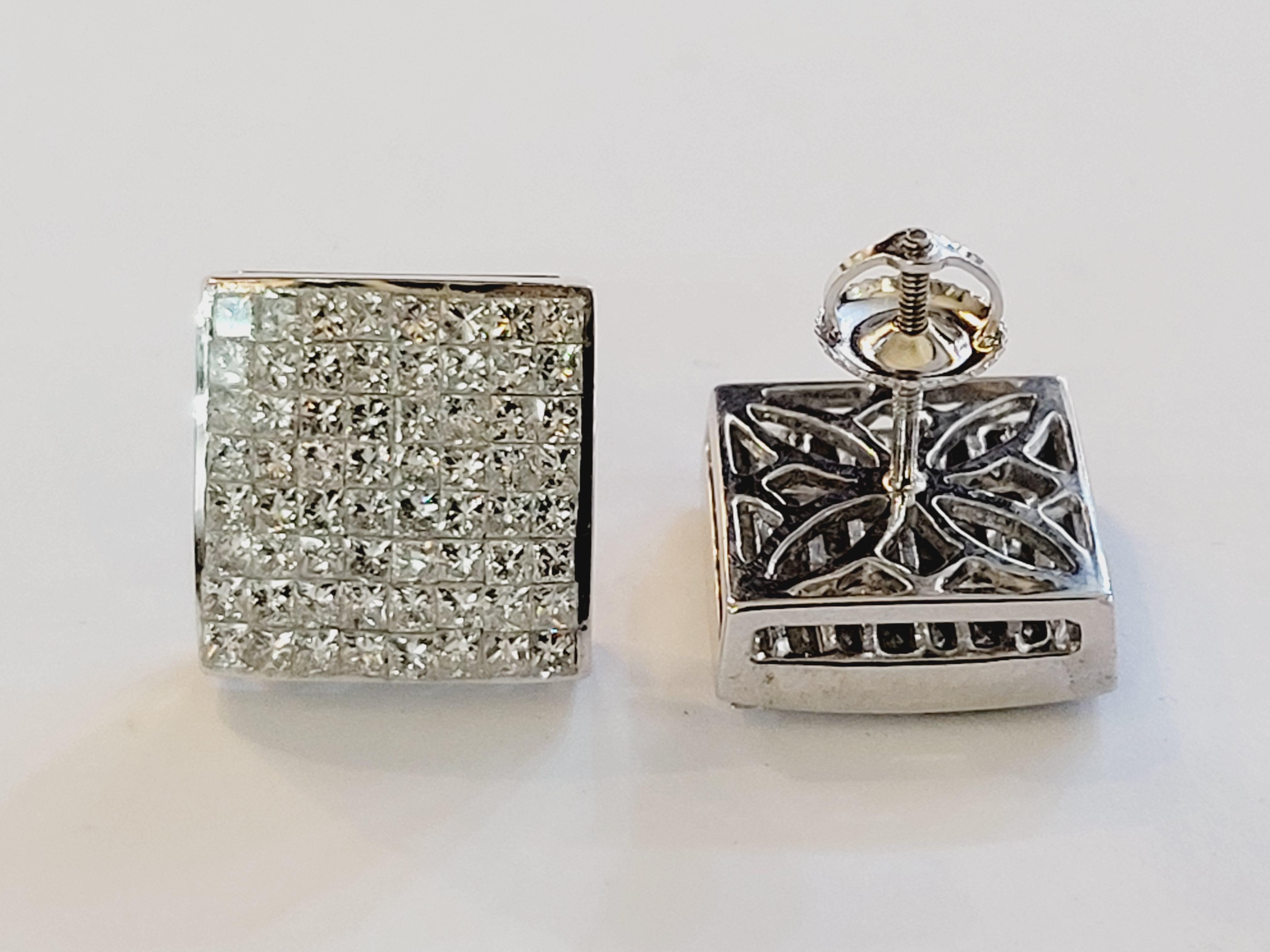Pendientes sin marca de oro blanco de 14 quilates con diamantes 3,5 ct en Nuevo estado para la venta en New York, NY