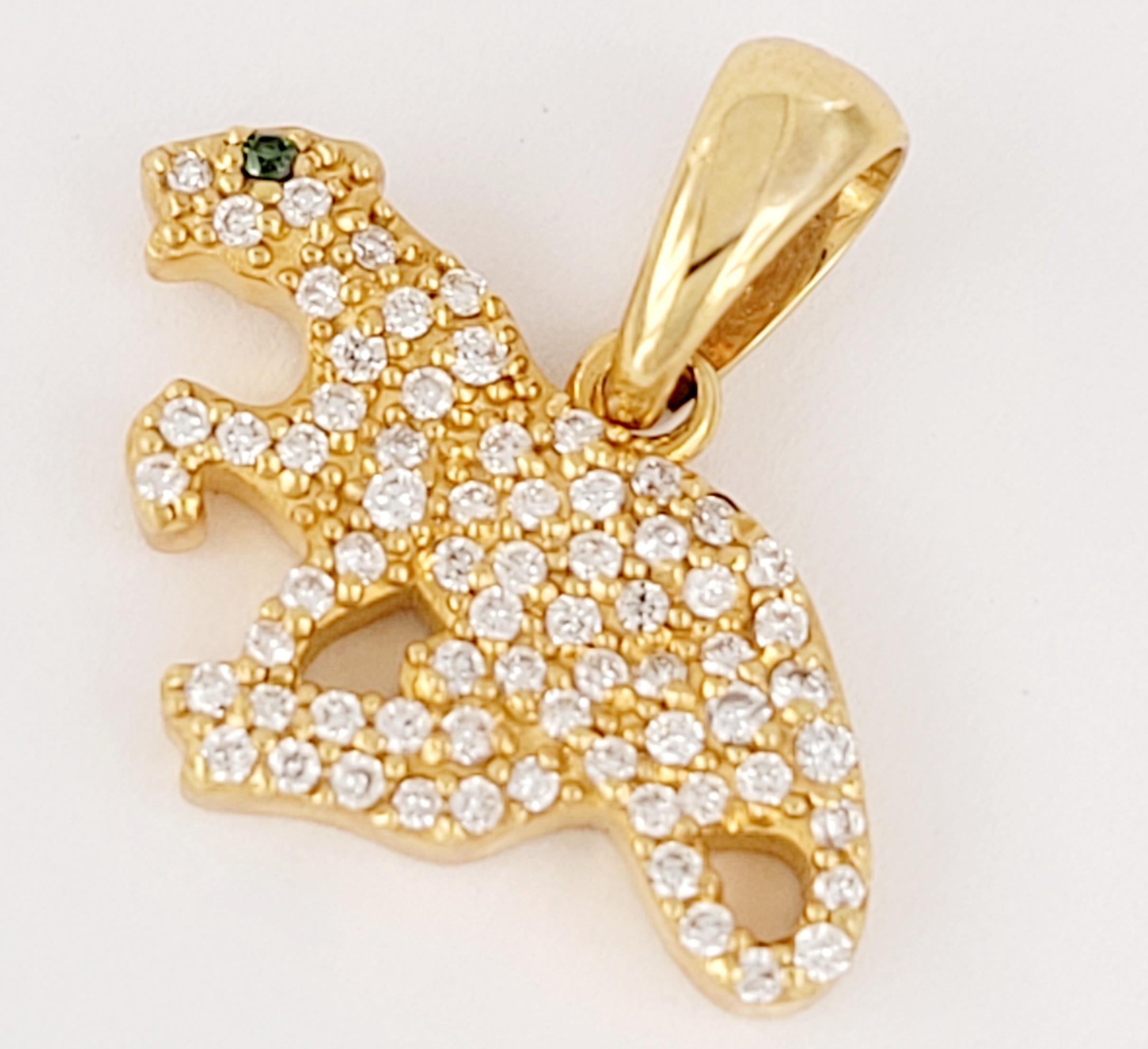 Colgante de tigre sin marca  Oro amarillo de 14 quilates con diamantes Corte redondo en venta