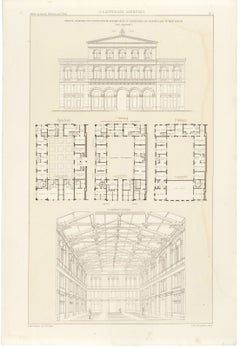 Unbuilt Rotterdam Post Office, Dutch Architecture Print, Leliman, 1865-1866