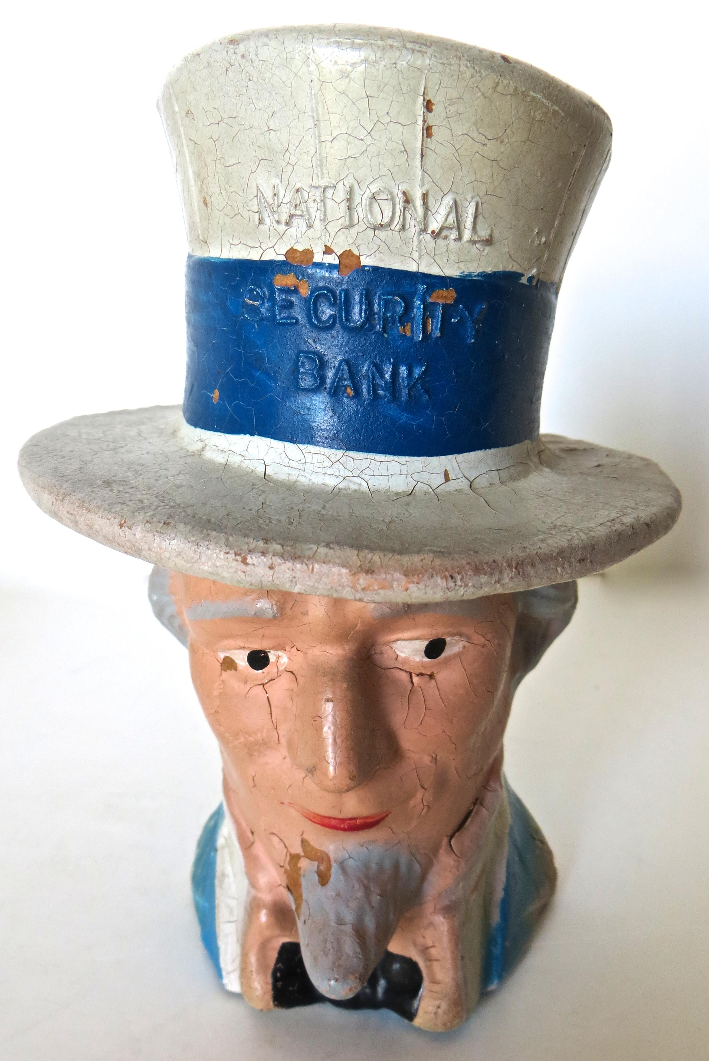 Hand-Painted Uncle Sam Still Bank 'Composition, ' circa 1940 For Sale