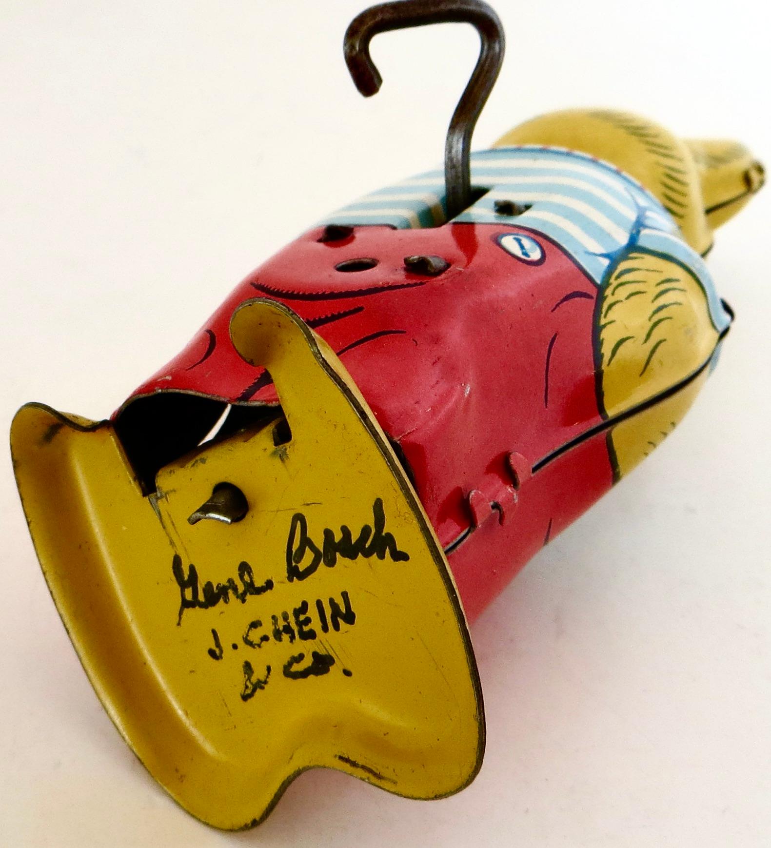„Uncle Wiggly“ Spielzeug Kaninchen Wind Up Spielzeug Signiert „Gene Rosch“ von Chein Toy Co C.1938 (amerikanisch) im Angebot