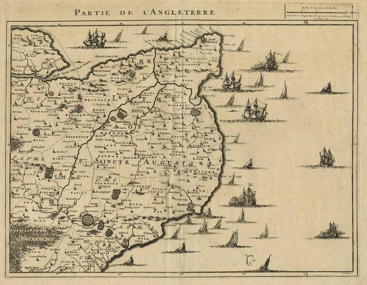 Uncommon Antique Map of the English Channel Coastline, ca.1709