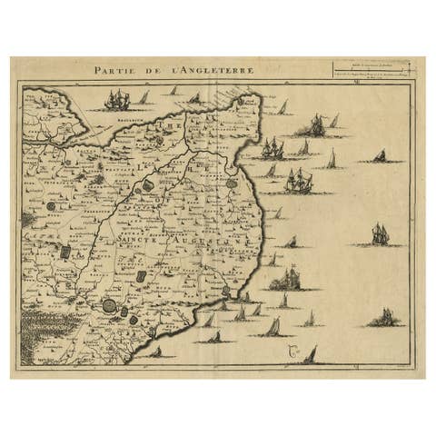 Uncommon Antique Map of the English Channel Coastline, ca.1709