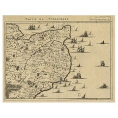 Ungewöhnliche antike Karte der englischen Kanalküste, ca. 1709