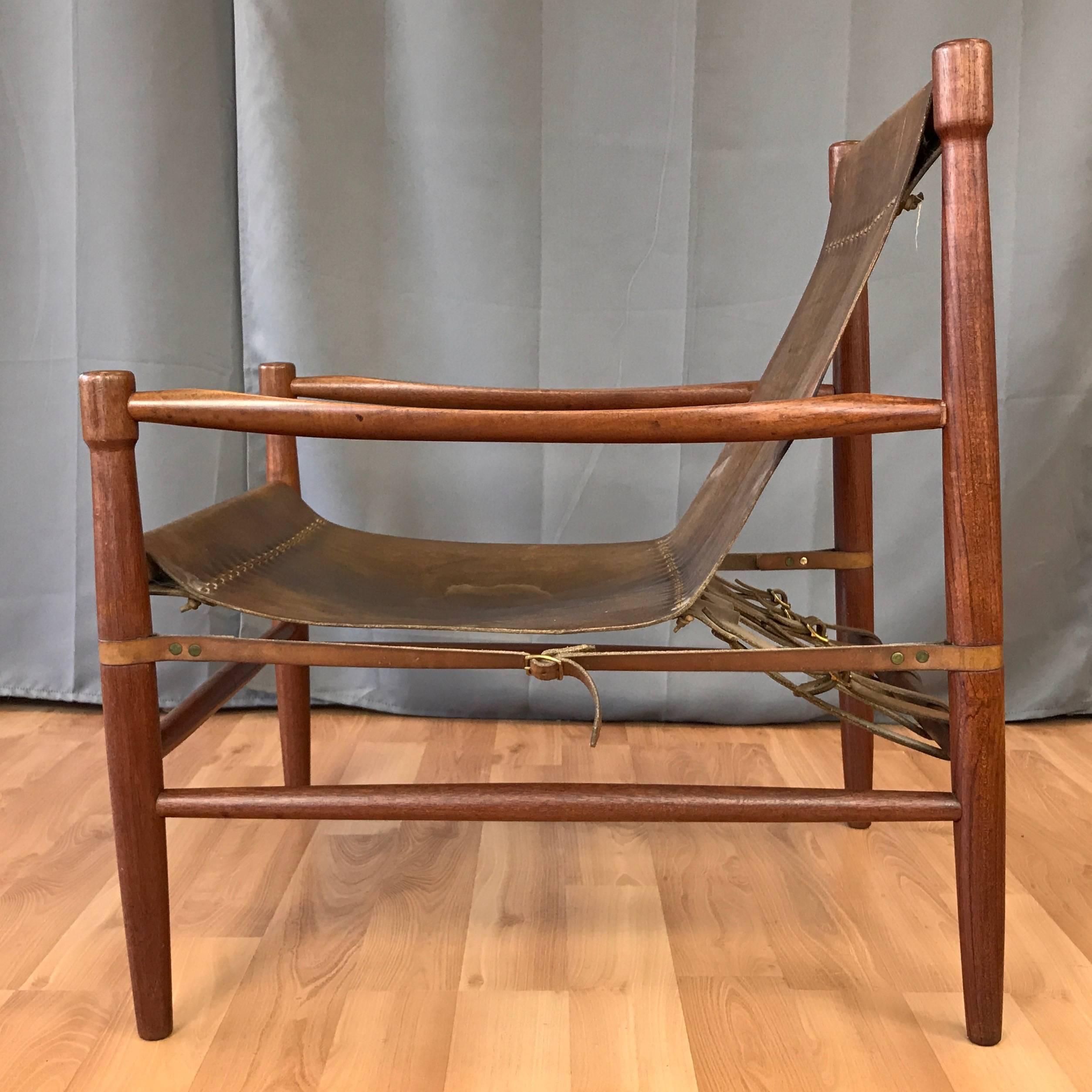 Uncommon Kaare Klint-Style Danish Teak and Leather Safari Chair 1