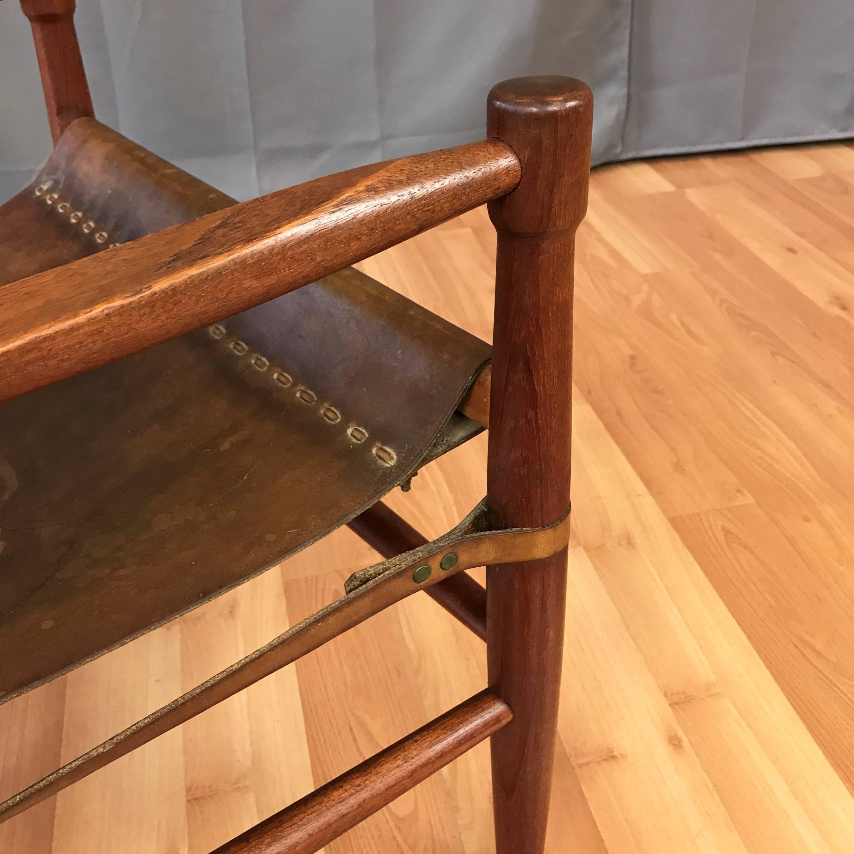 Uncommon Kaare Klint-Style Danish Teak and Leather Safari Chair 3