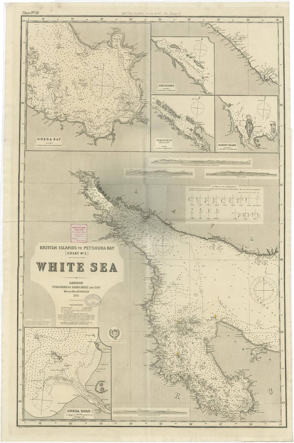 Uncommon, Large Map of the British Islands to Petshora Bay, 1891