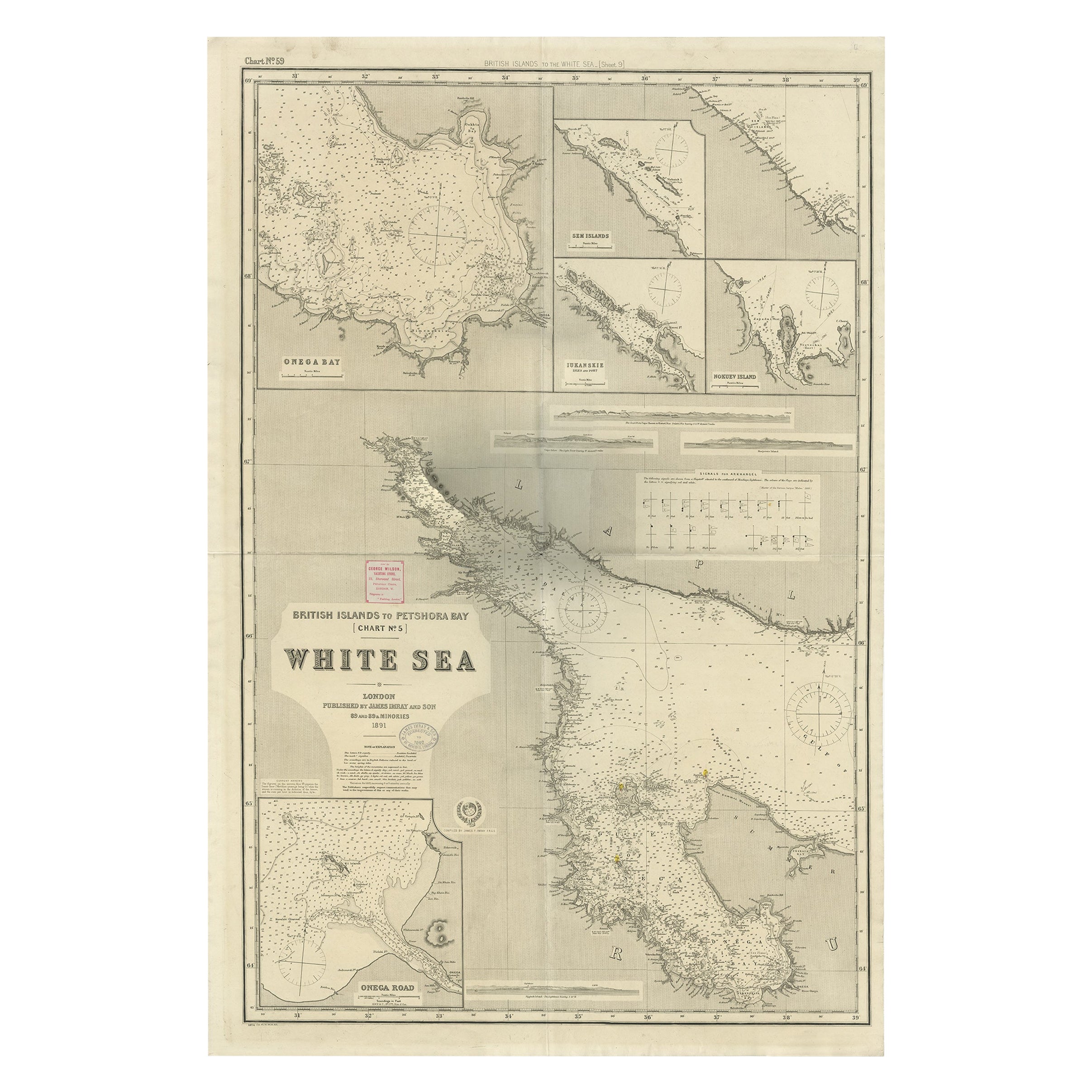 Poco común, Gran Mapa de las Islas Británicas hasta la Bahía de Petshora, 1891