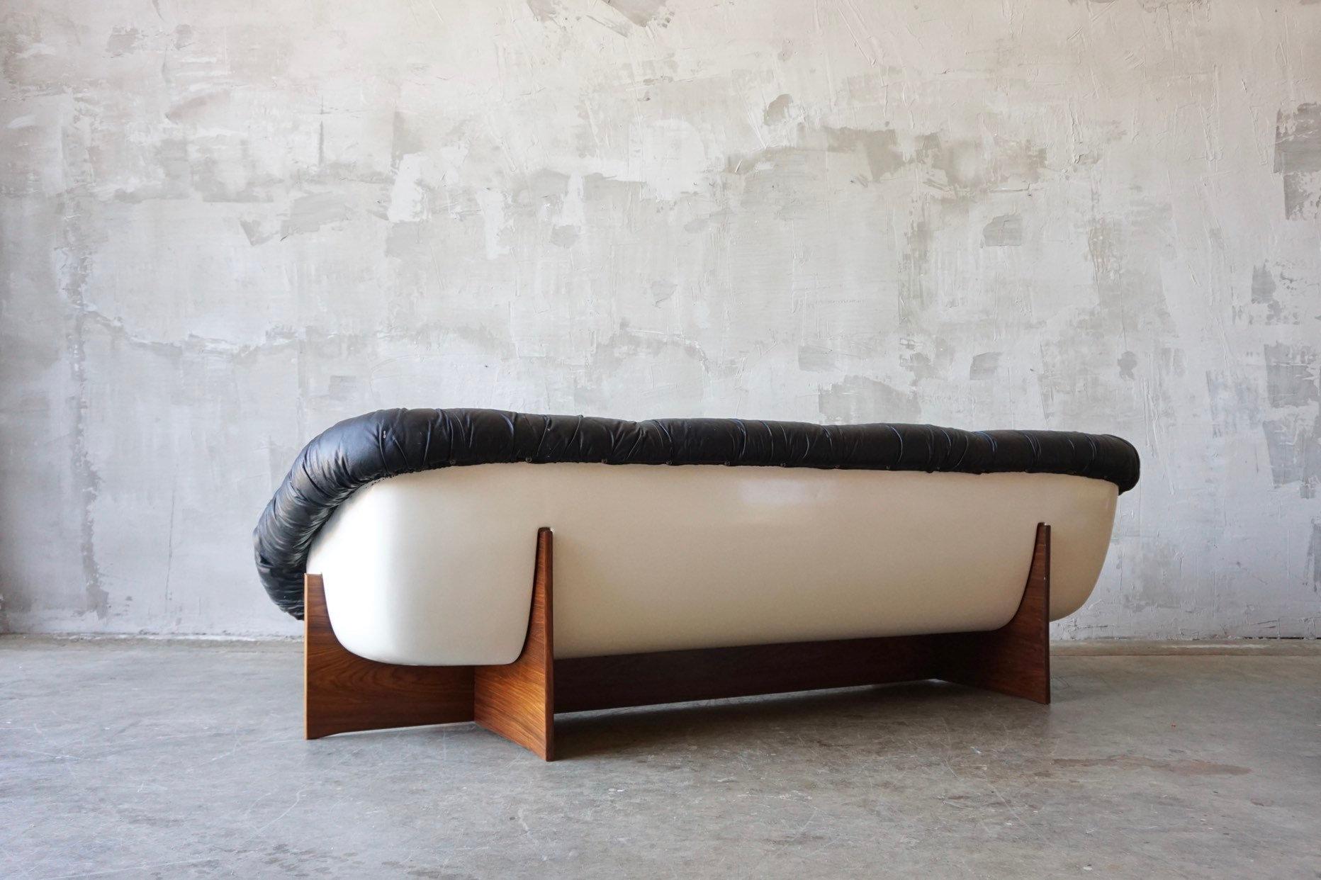 Brazilian Uncommon Leather Sofa by Percival Lafer