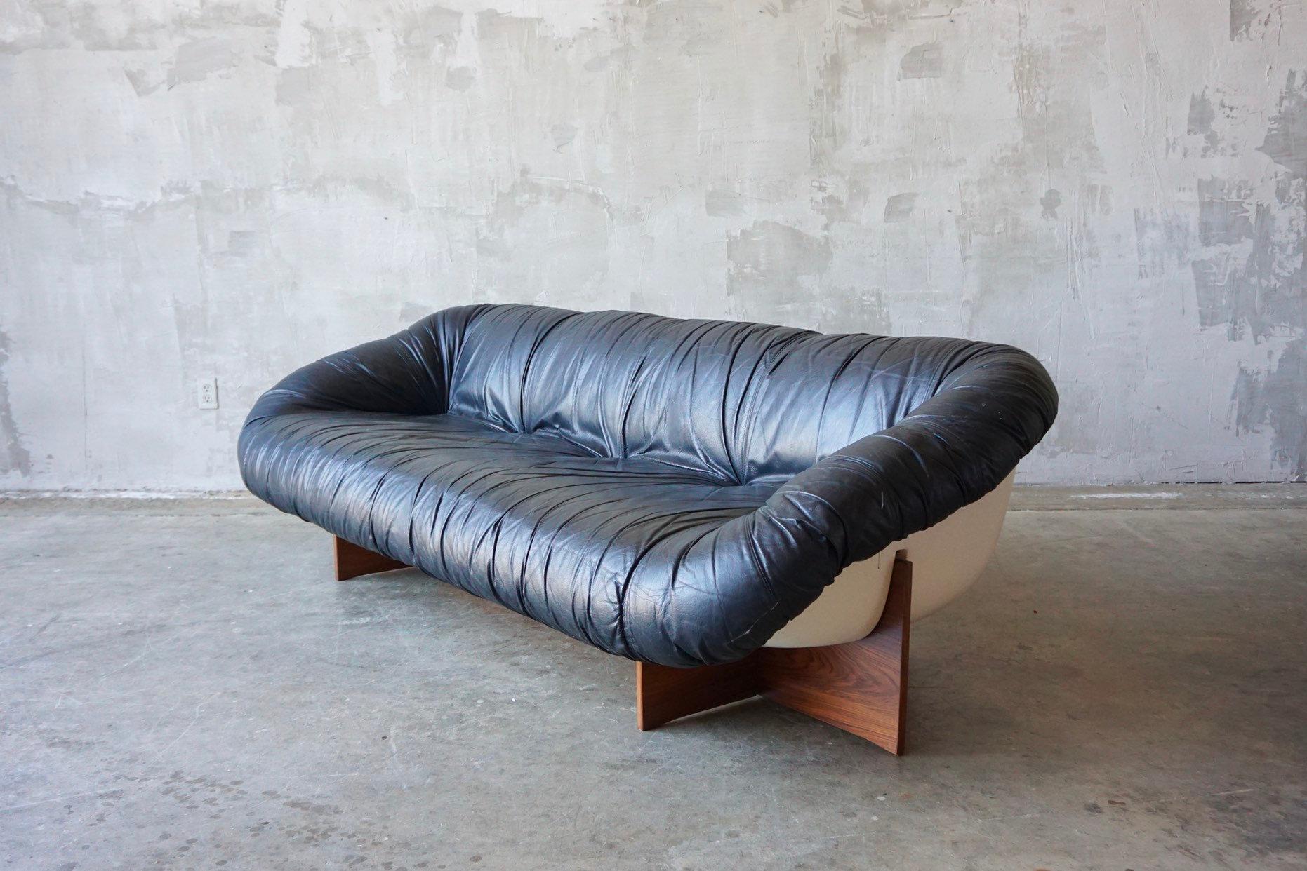 Uncommon Leather Sofa by Percival Lafer In Good Condition In Merced, CA