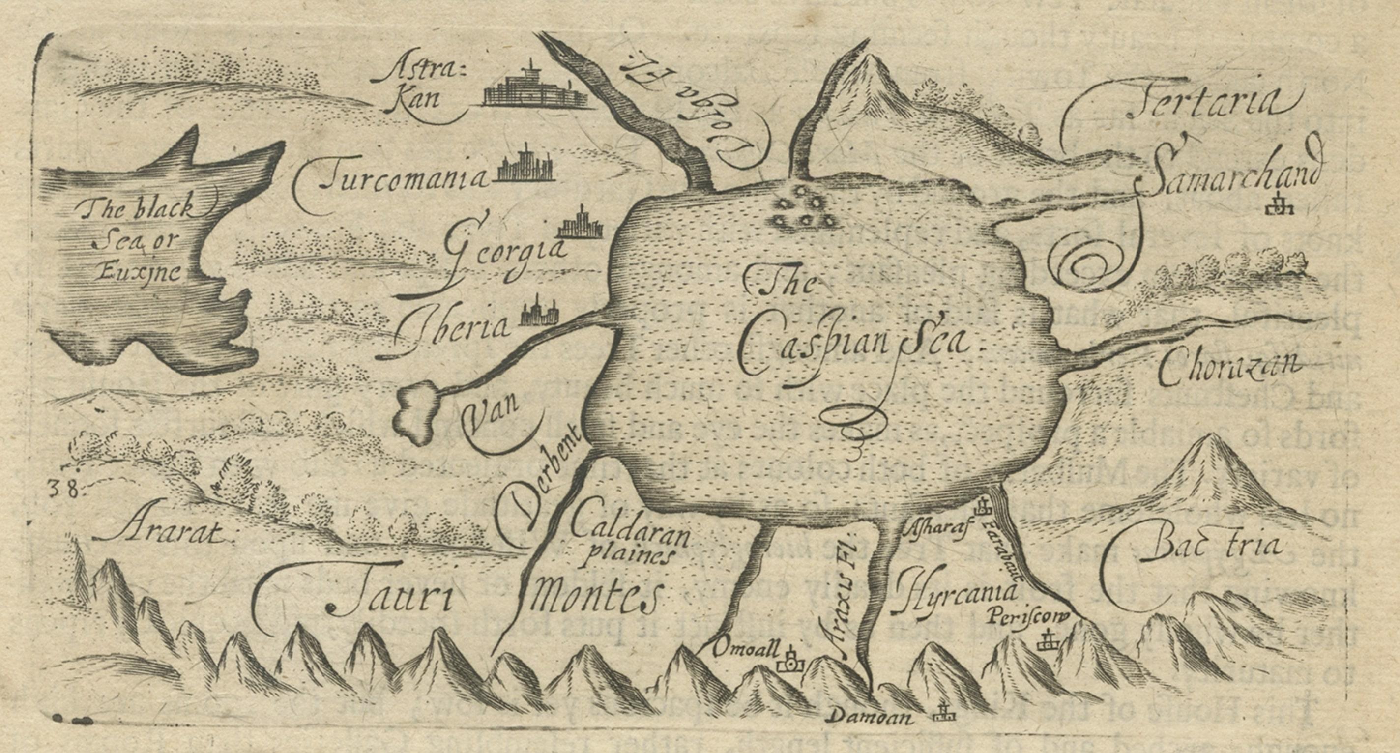 Ungewöhnliche Miniature Karte der Region um das Kaspische Meer, ca.1800 (Frühes 19. Jahrhundert) im Angebot