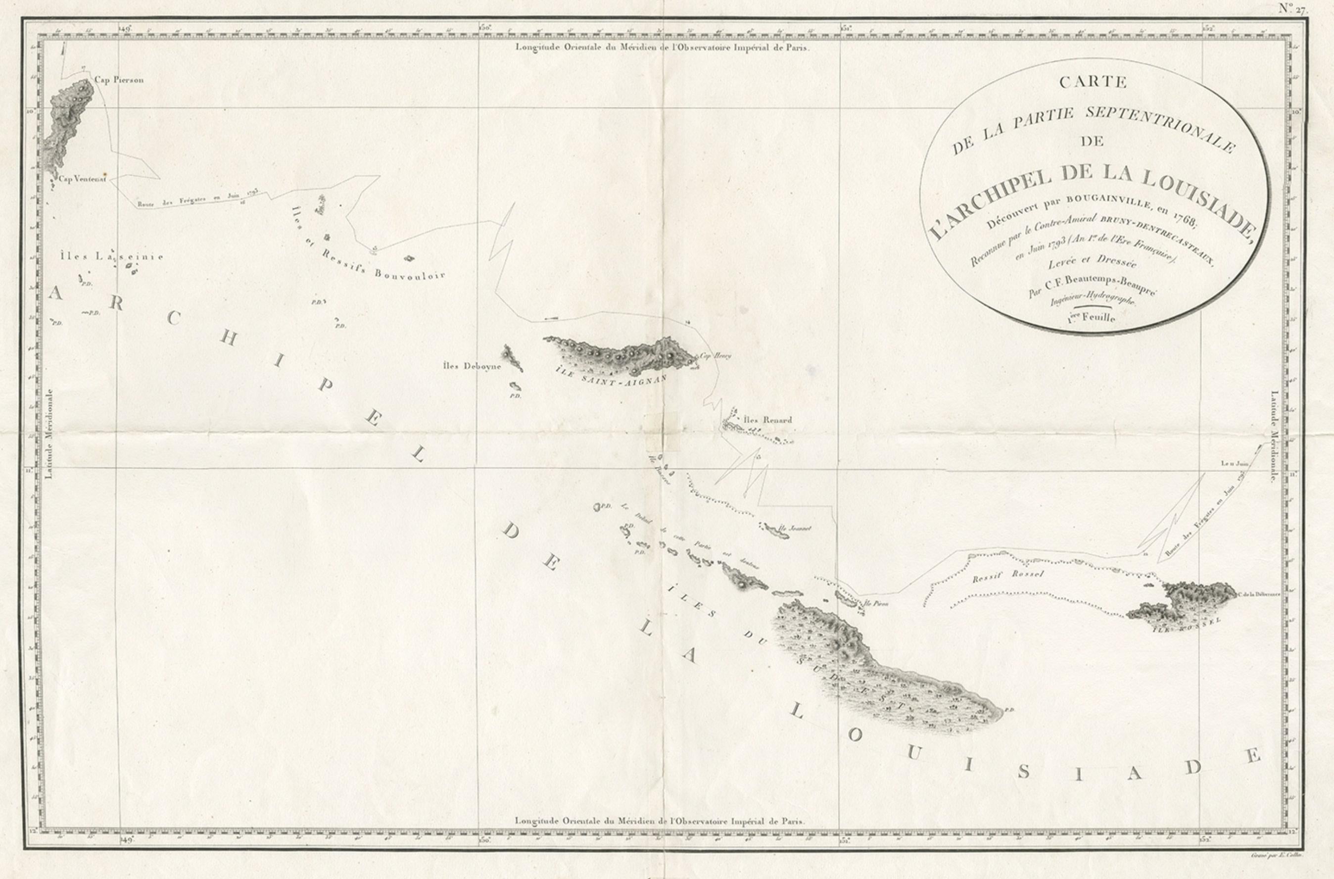 Ungewöhnliche seltene Karte mit dem Archipelago von Louisiade, Papua-Neuguinea, ca. 1798 im Zustand „Gut“ im Angebot in Langweer, NL