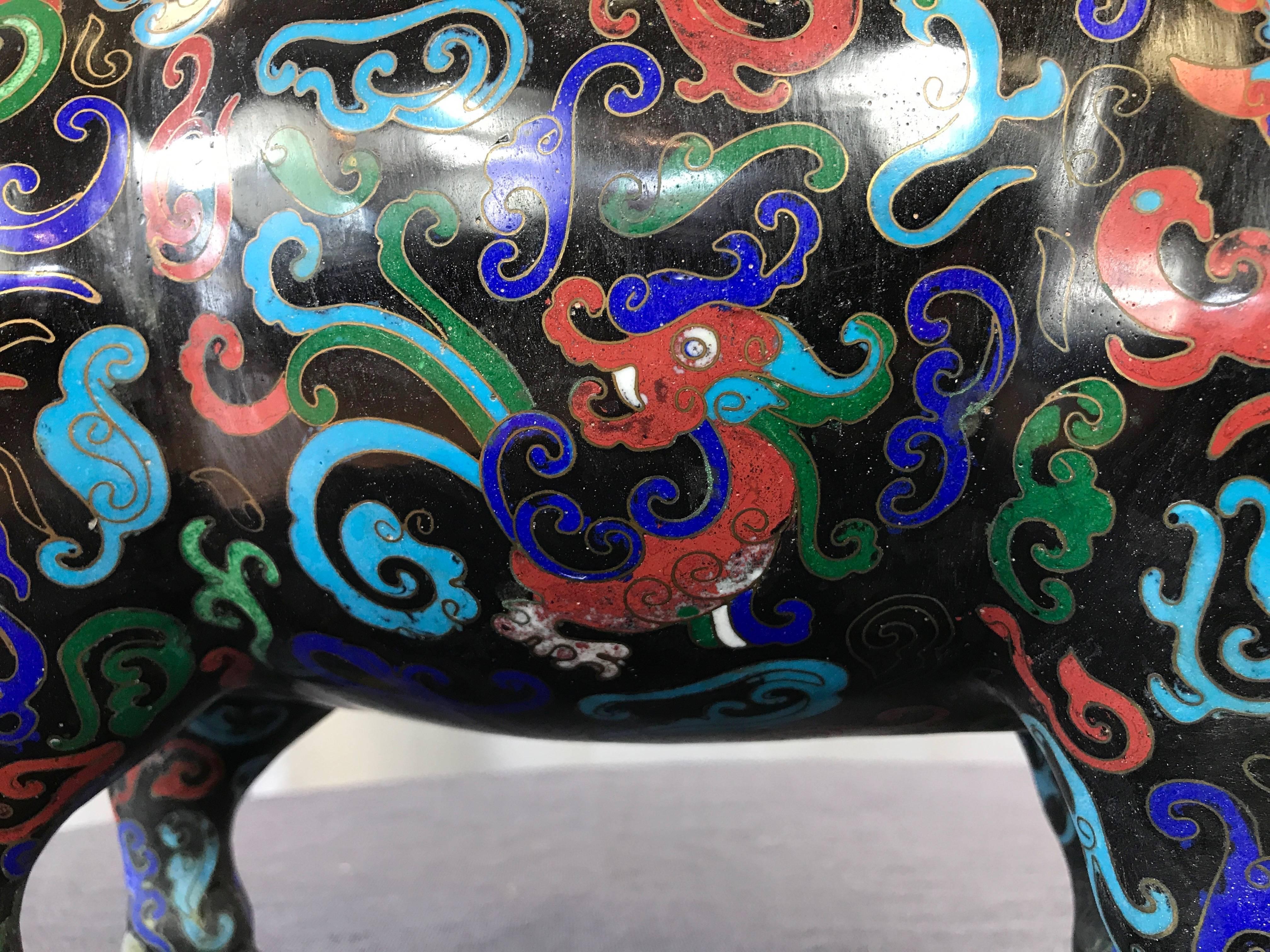 Vintage Uncommonly Large Chinese Cloisonné Pig 3