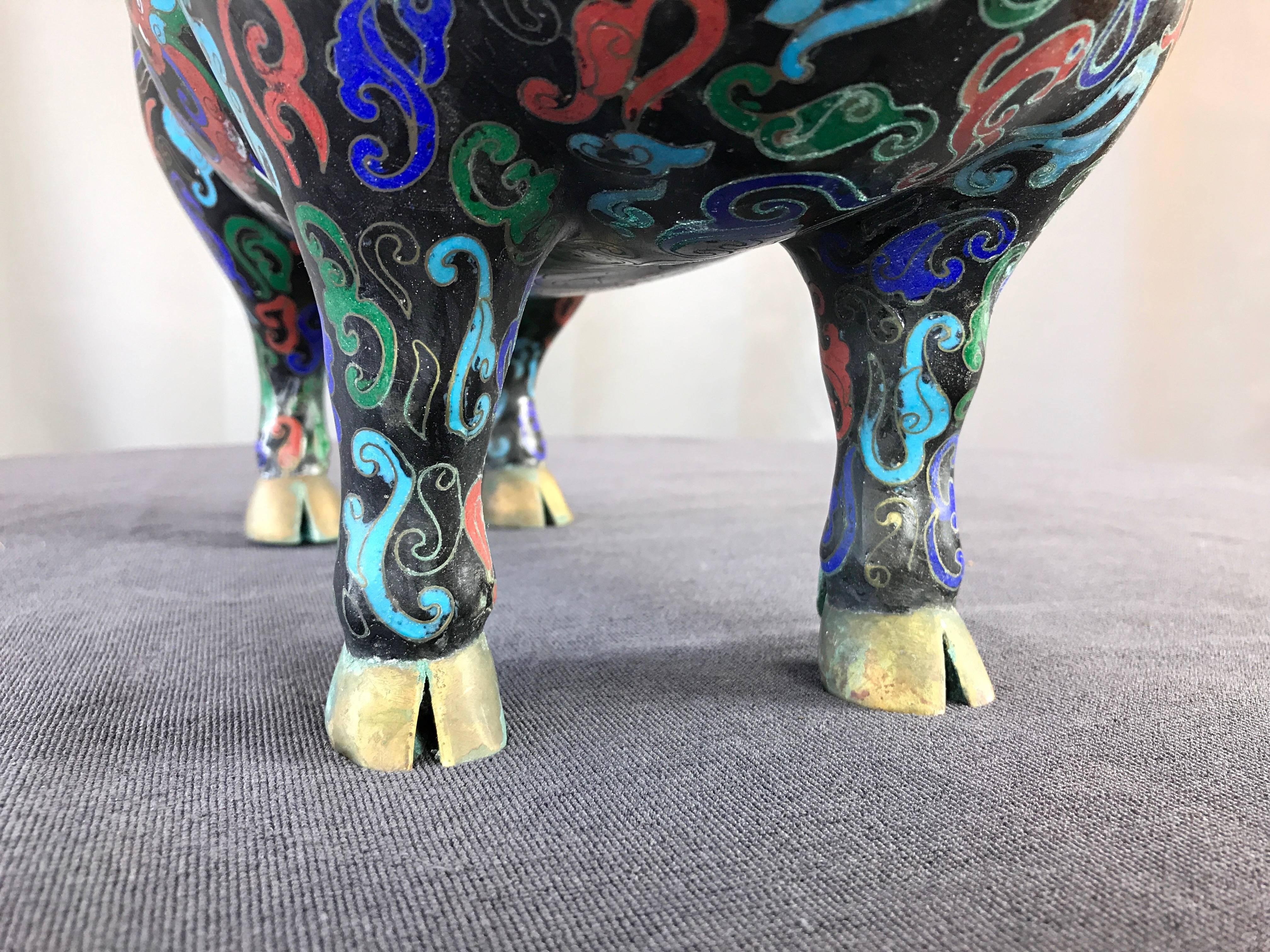 Vintage Uncommonly Large Chinese Cloisonné Pig 9