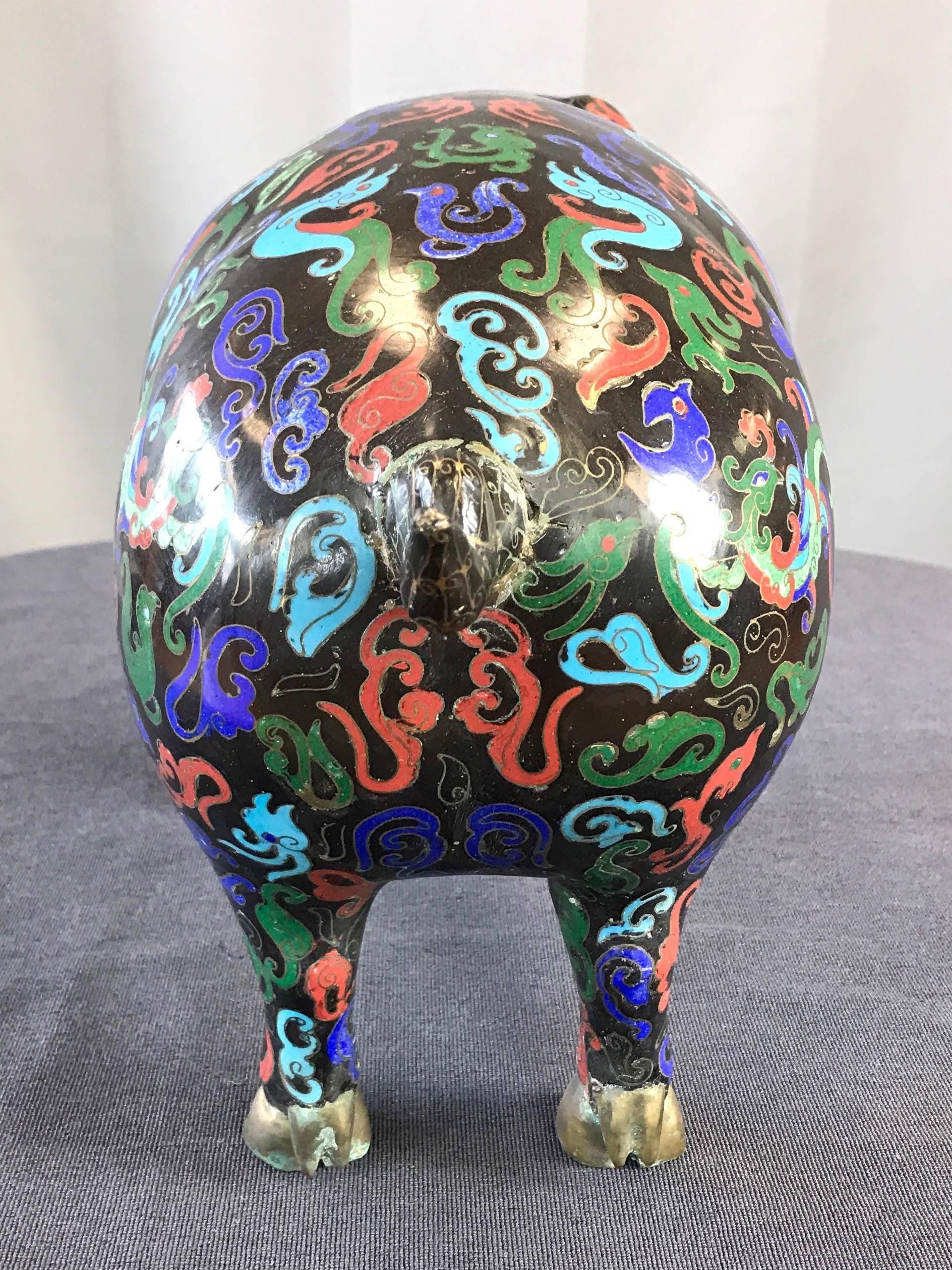 Mid-20th Century Vintage Uncommonly Large Chinese Cloisonné Pig