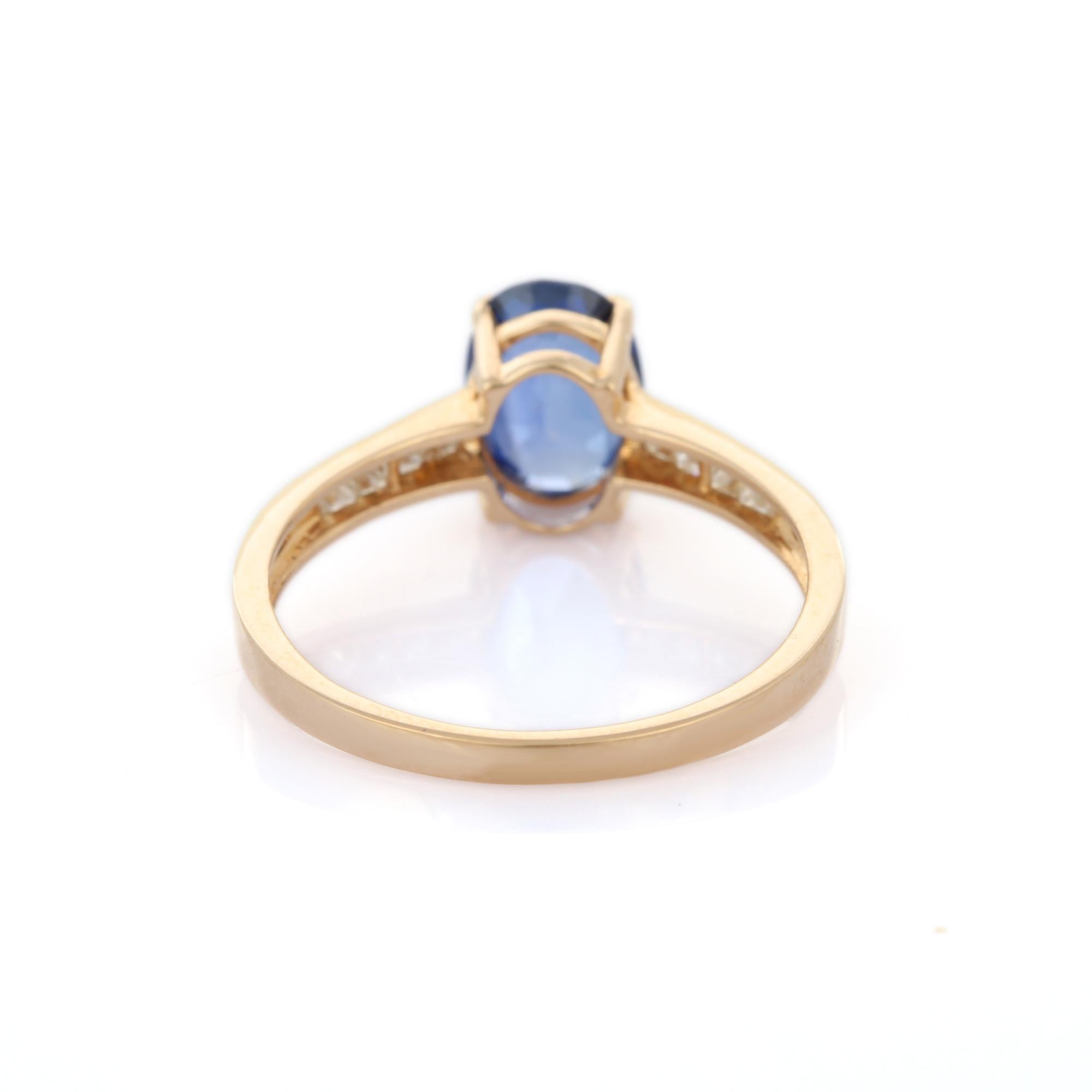 For Sale:  Solitaire Oval Blue Sapphire Diamond Engagement Ring in 14k Solid Yellow Gold 4