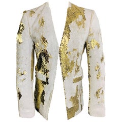 UNCONDITIONAL M White & Gold Reversible Sequined Collarless Jacket
