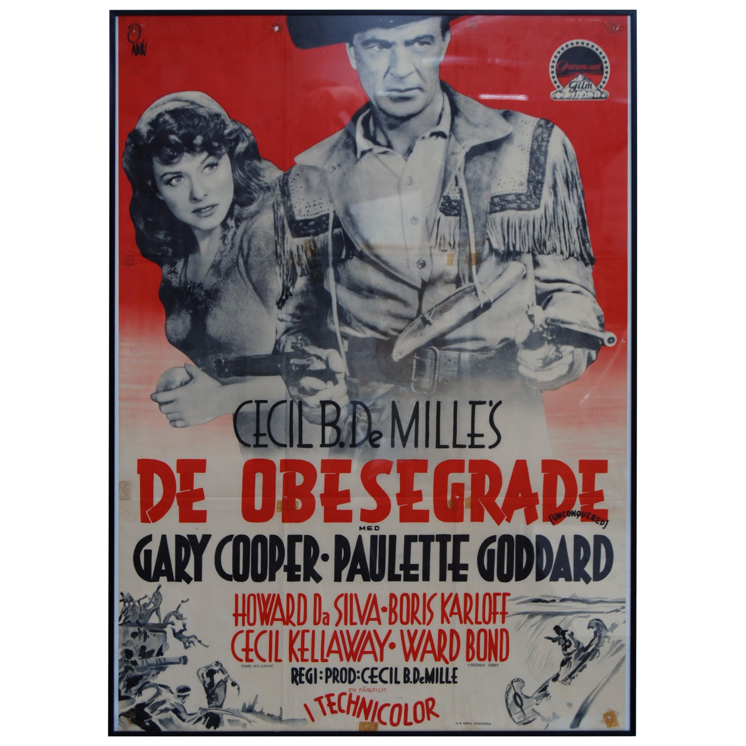”Unconquered” ”De Obesegrade” Cecil B. De Mille Film Poster, 1947 For Sale