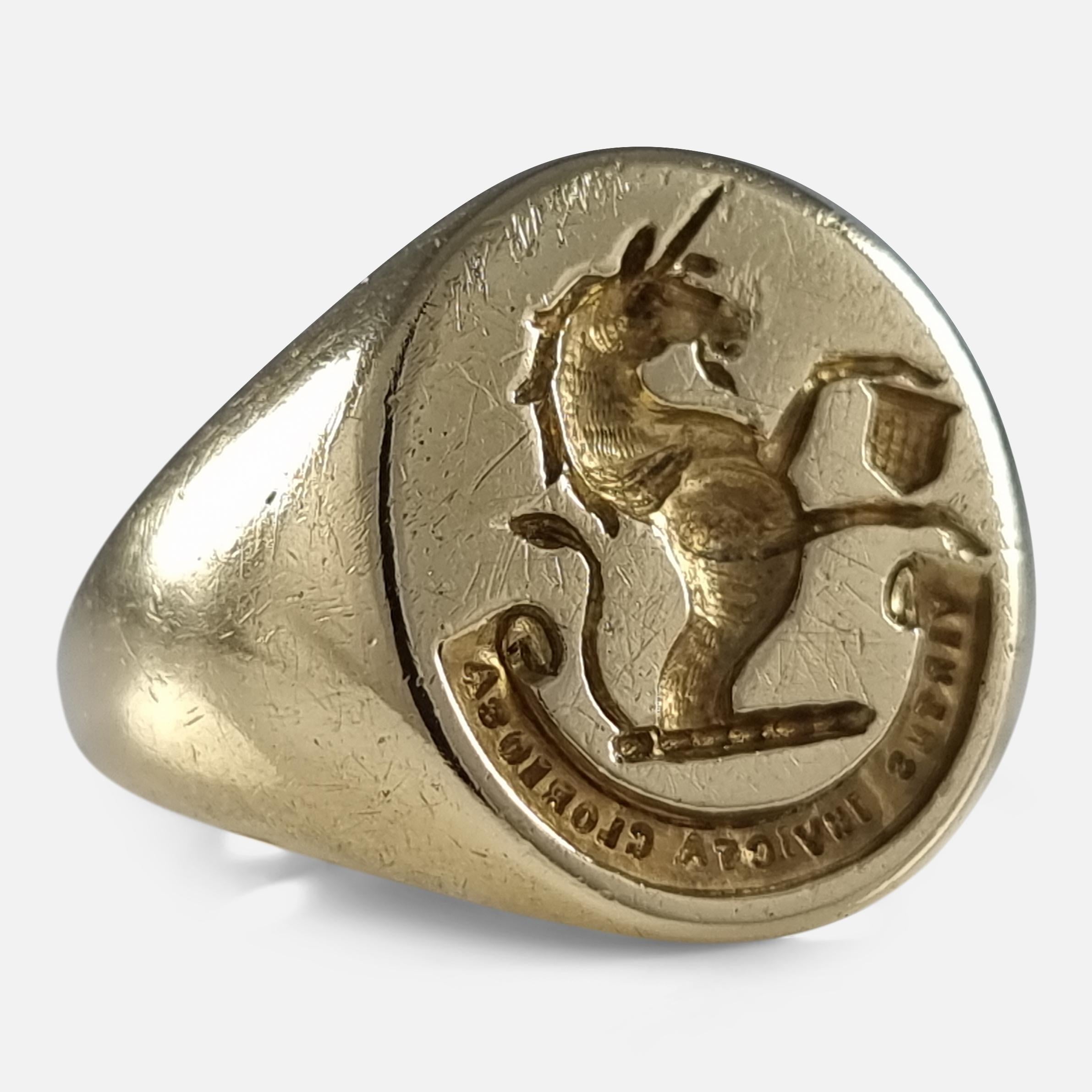 Modern Unconquered Virtue Is Glorious - 18ct Gold Intaglio Signet Ring