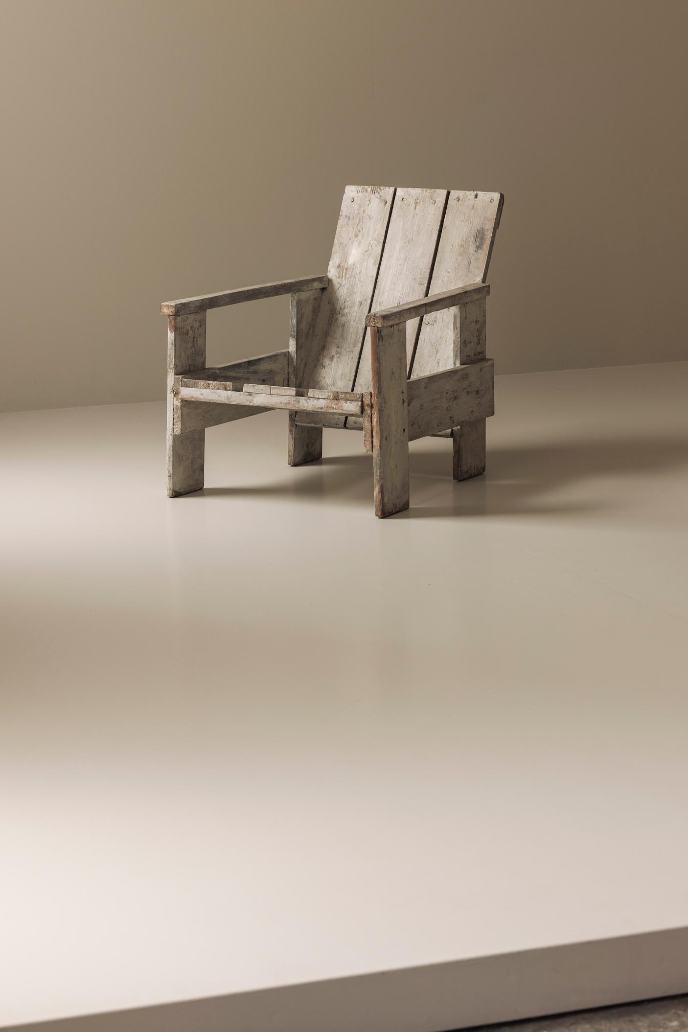 Mid-Century moderno Sedia di cassa non convenzionale, alla maniera di Gerrit Rietveld, anni '70 in vendita