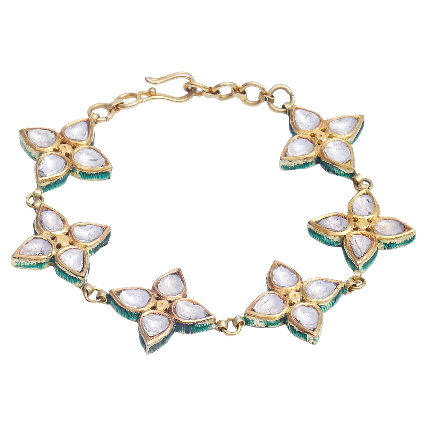 Uncut Diamond Bracelet in 18 Karat Gold For Sale
