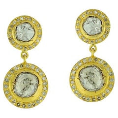 Uncut Diamond Dangle Earrings Made In 18k Yellow Gold