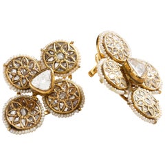 Uncut Diamond Wallflower Earrings in 22 Karat Gold