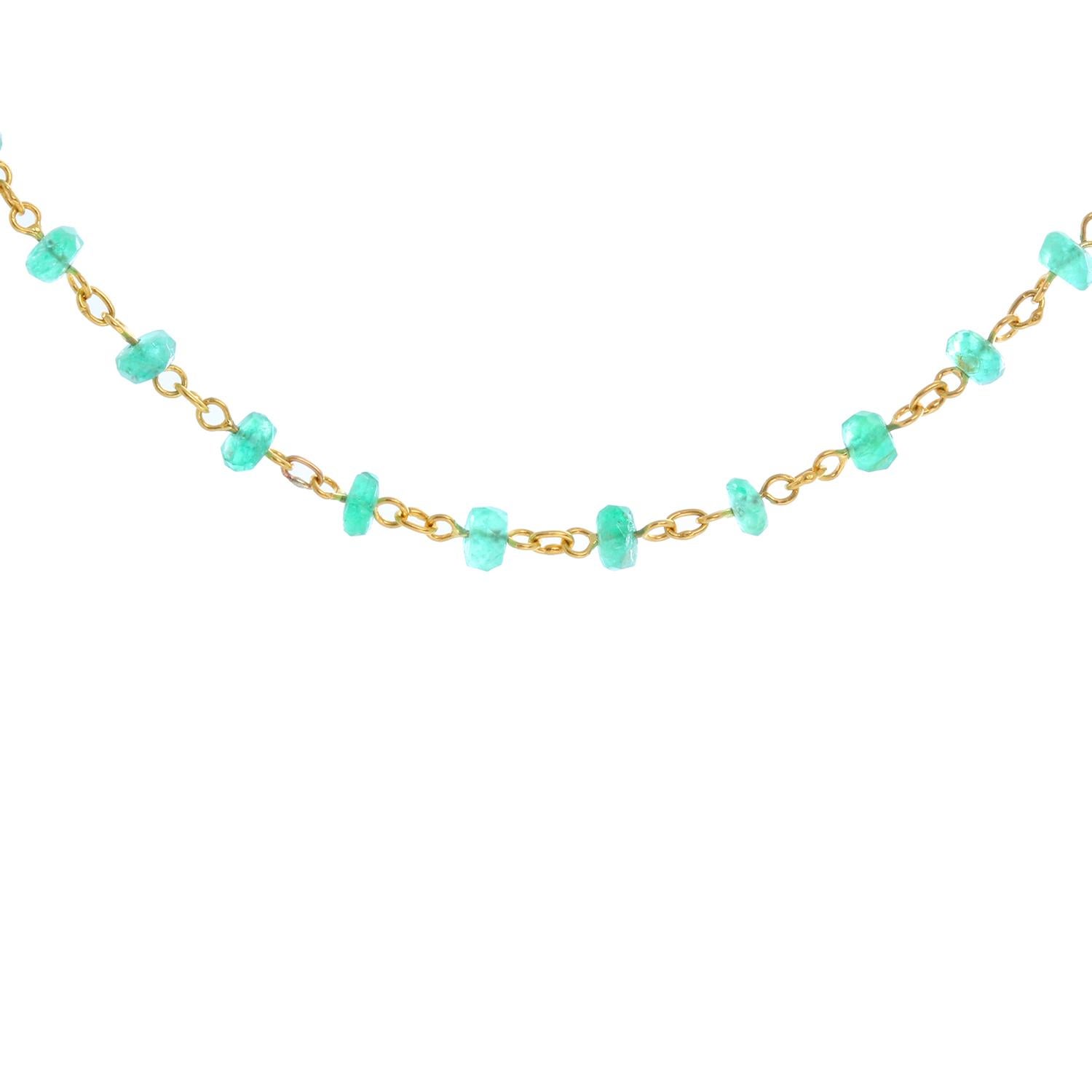 Women's Uncut Emerald and Yellow Gold Necklace For Sale