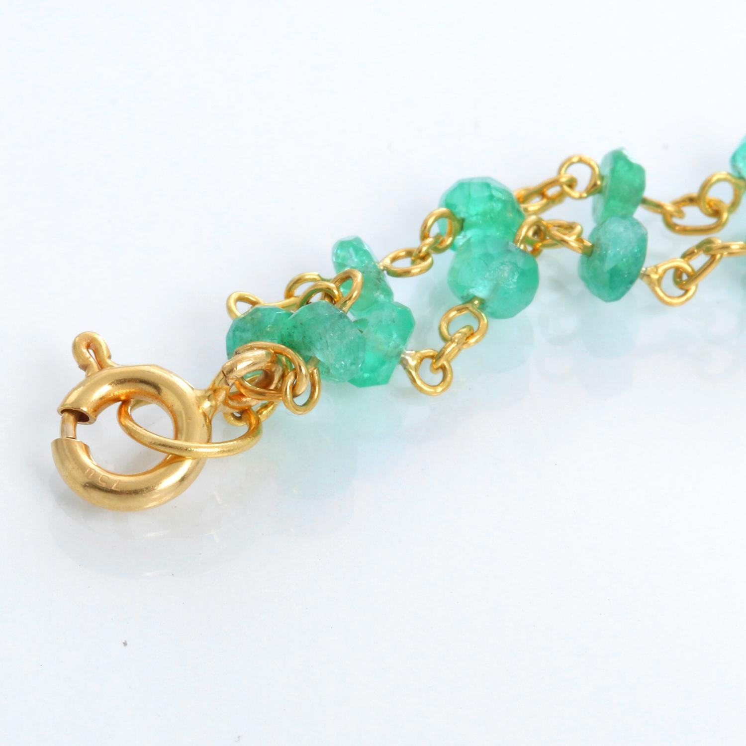 Uncut Emerald and Yellow Gold Necklace For Sale 1
