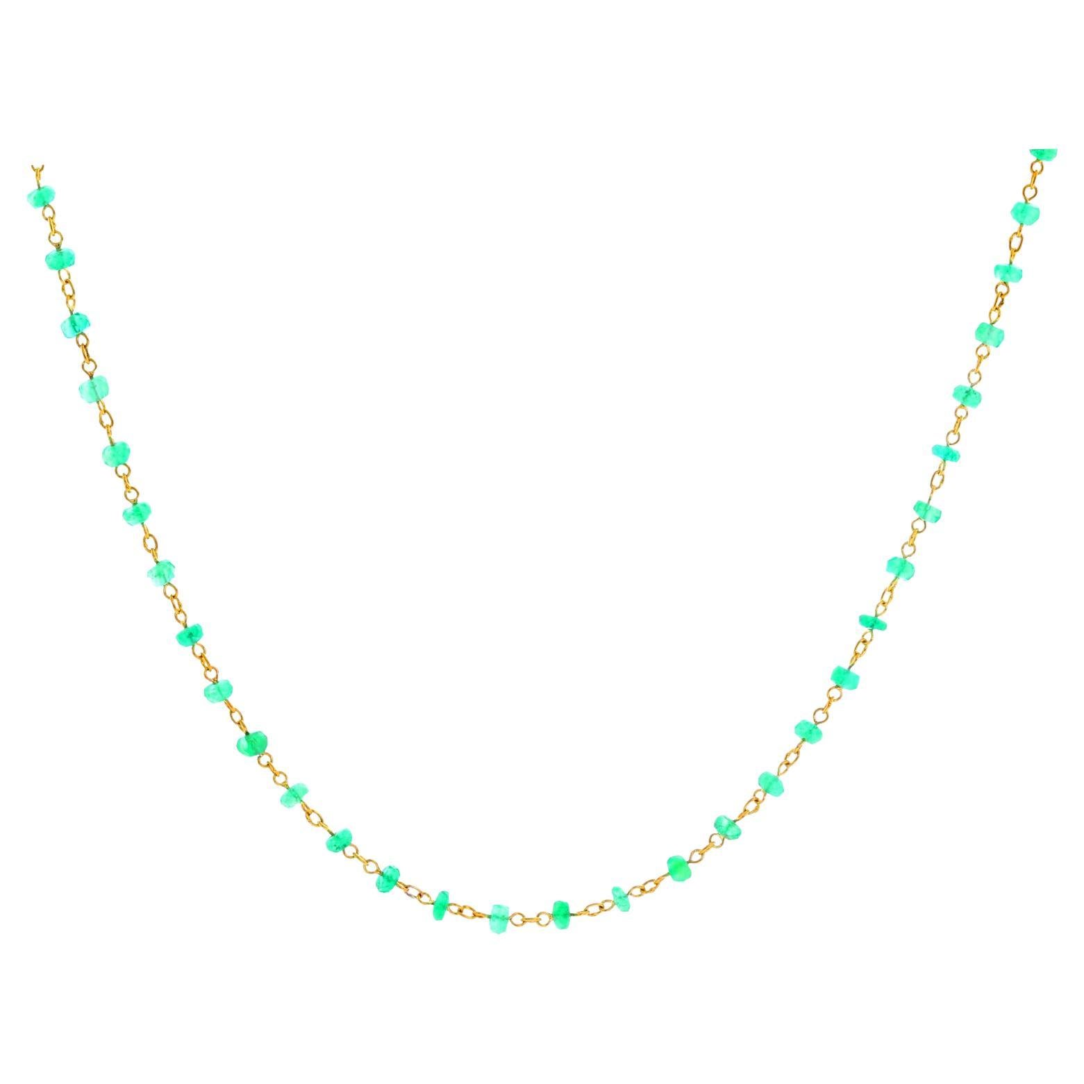 Uncut Emerald and Yellow Gold Necklace For Sale