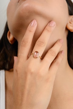 Uncut Pink Tourmaline Bezel Set Pinky Ring in 18k Solid Yellow Gold for Her