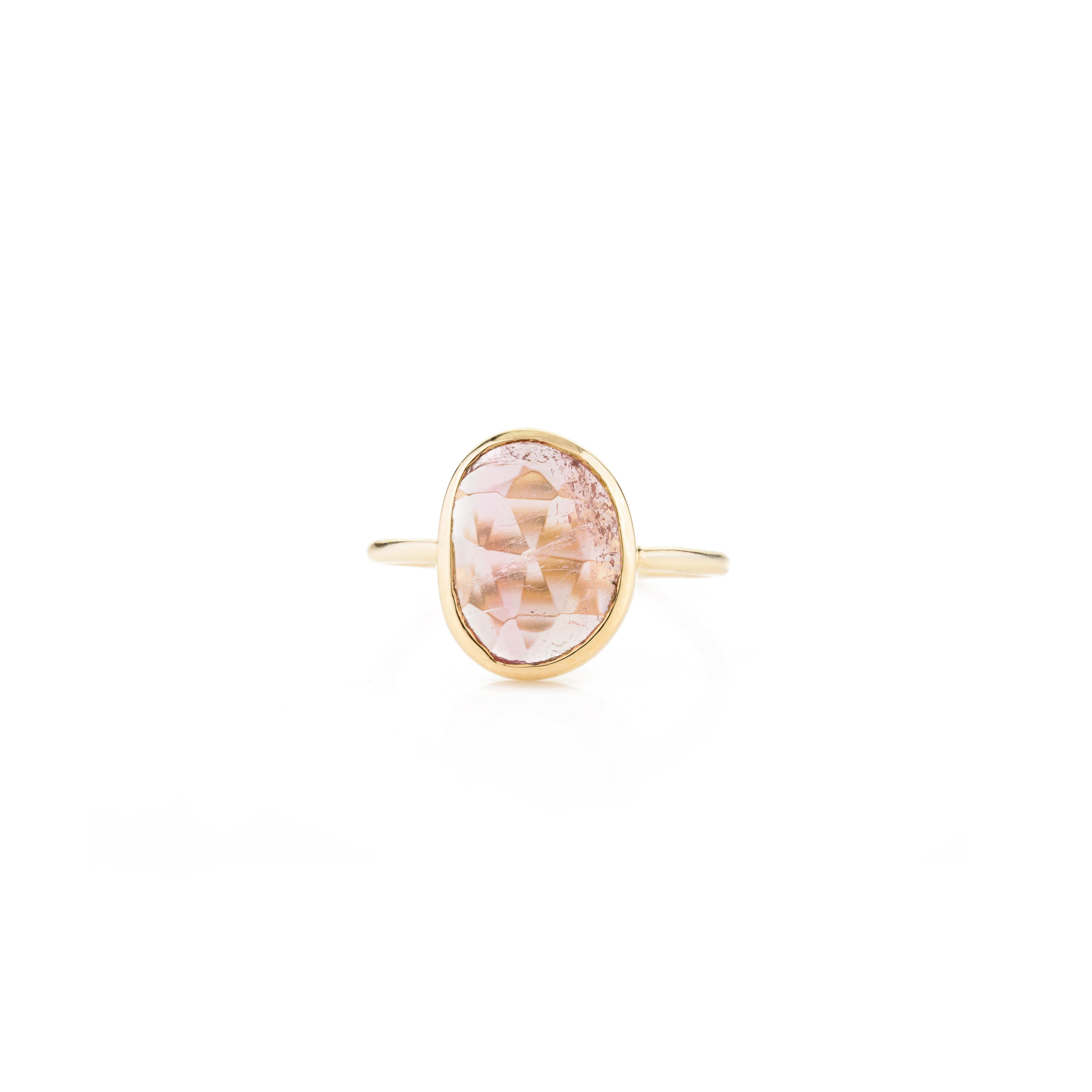 For Sale:  Uncut Pink Tourmaline Bezel Set Pinky Ring in 18k Solid Yellow Gold for Her 3