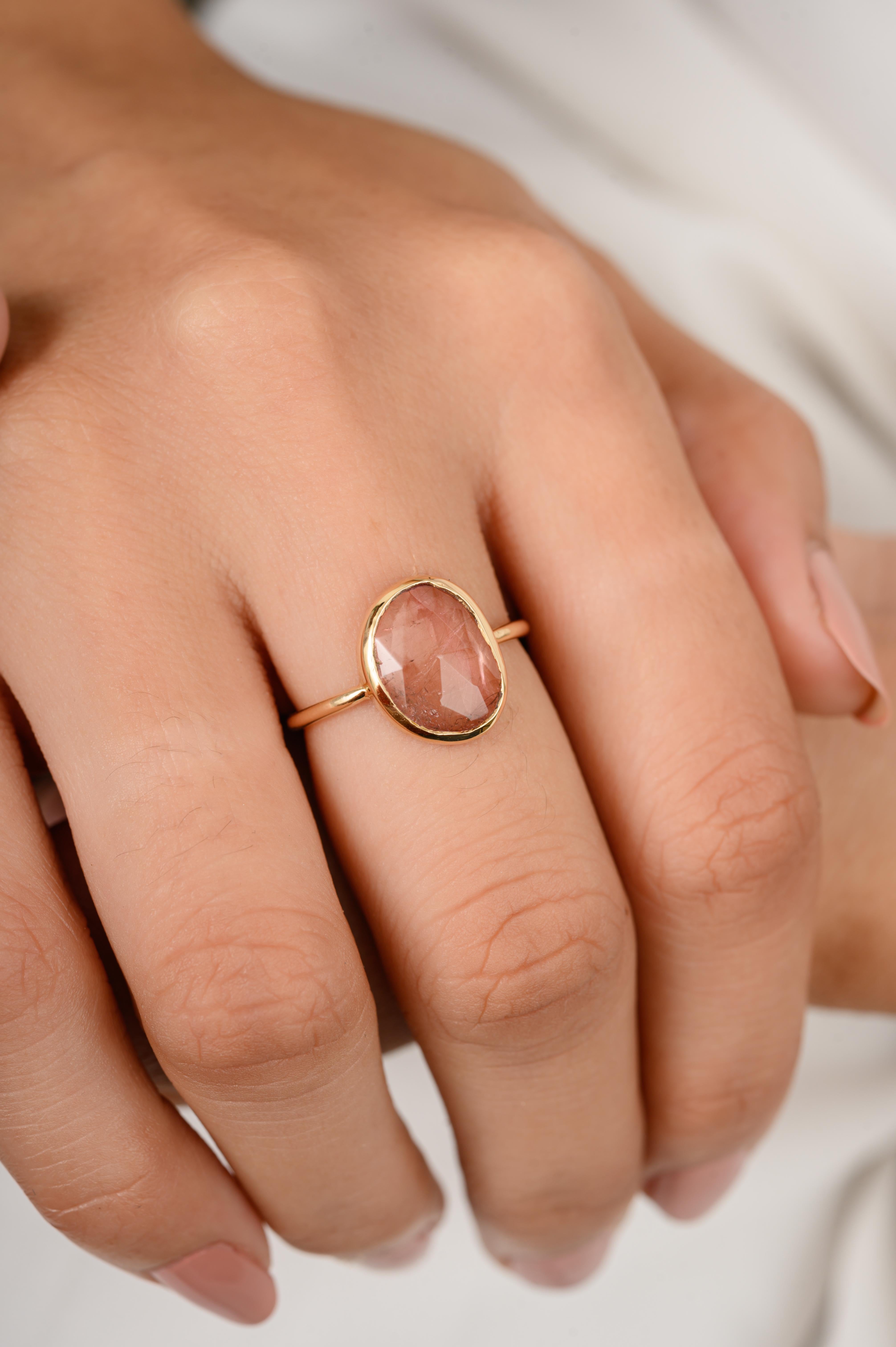 For Sale:  Uncut Pink Tourmaline Bezel Set Pinky Ring in 18k Solid Yellow Gold for Her 4