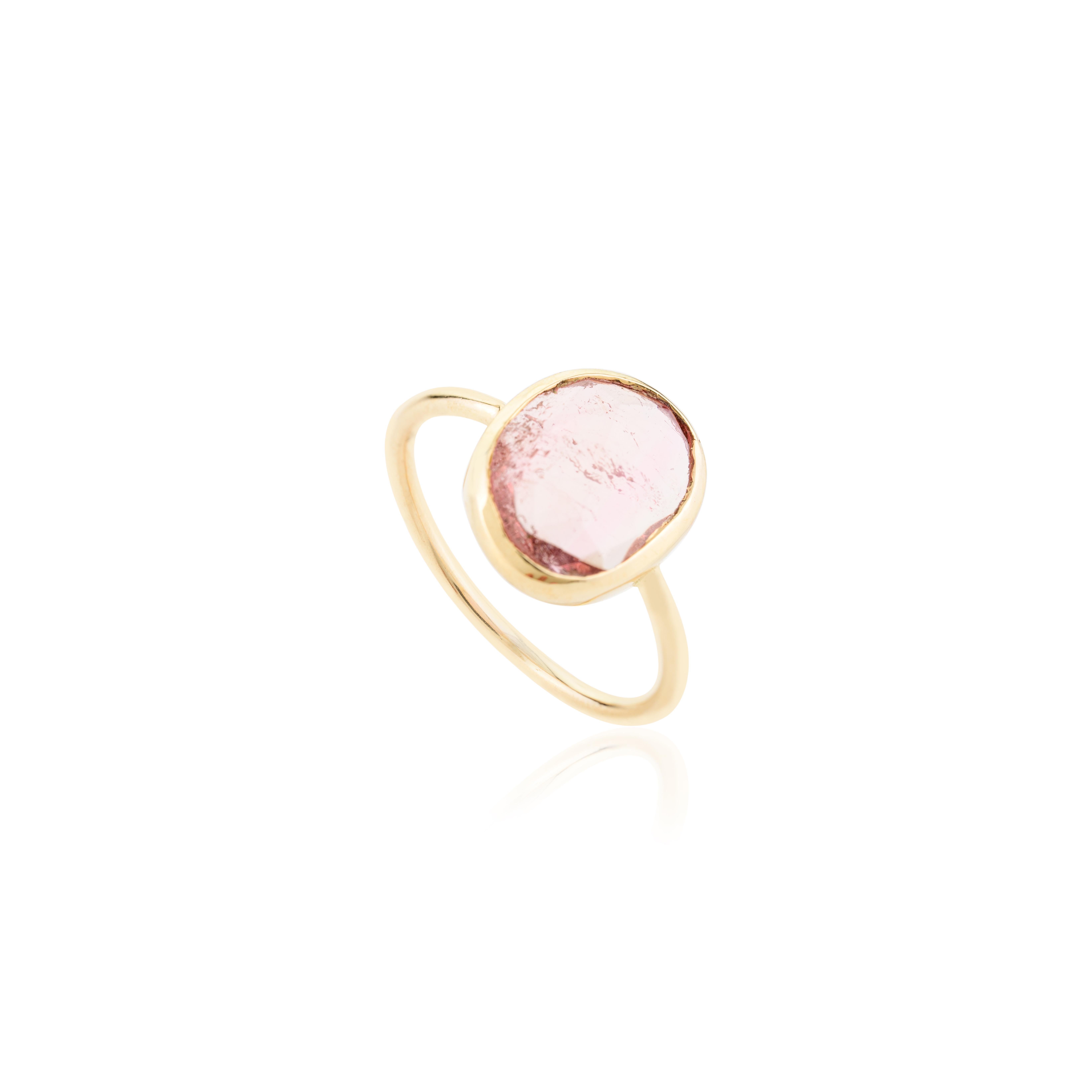 For Sale:  Uncut Pink Tourmaline Bezel Set Pinky Ring in 18k Solid Yellow Gold for Her 5