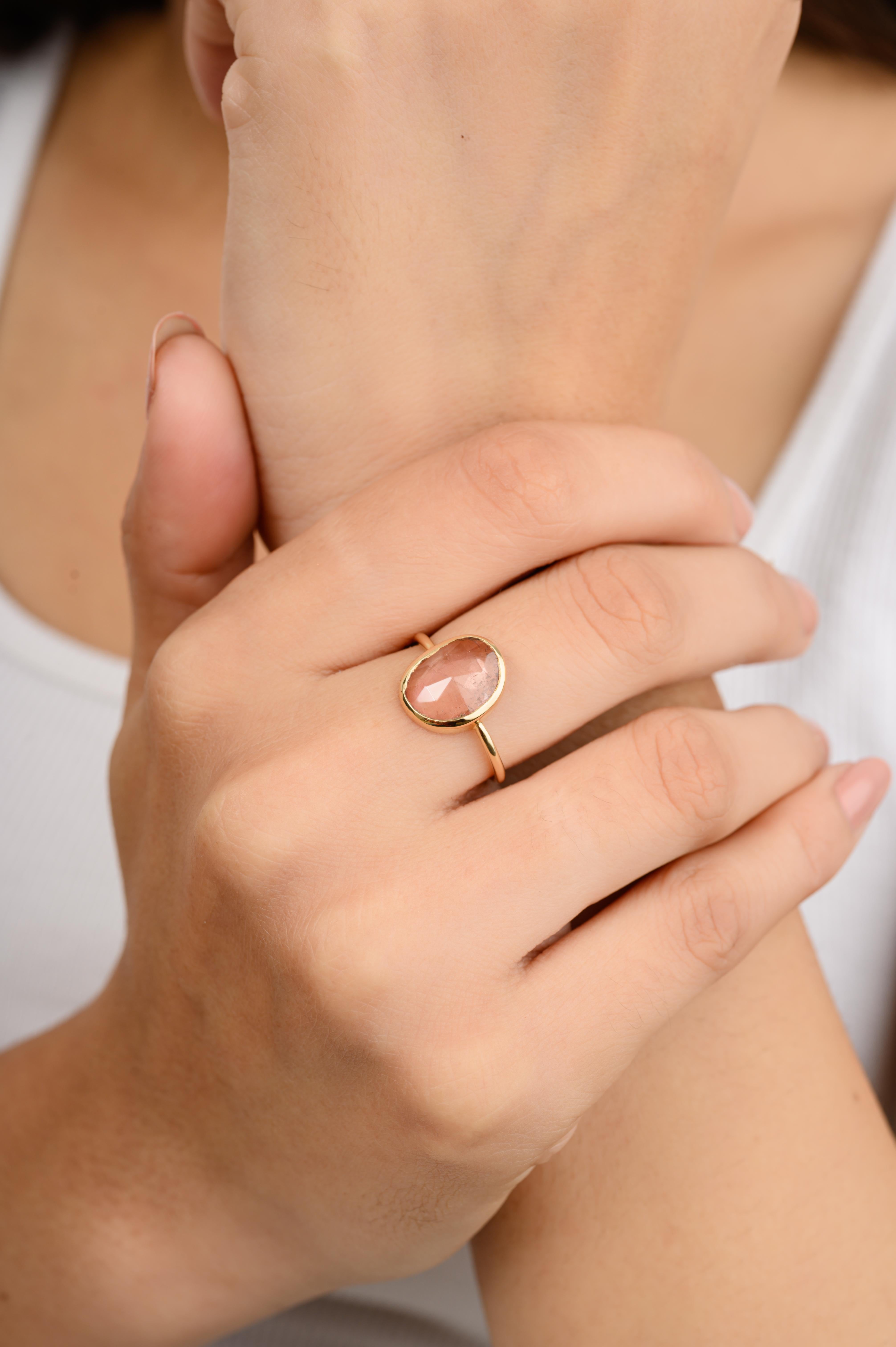For Sale:  Uncut Pink Tourmaline Bezel Set Pinky Ring in 18k Solid Yellow Gold for Her 6