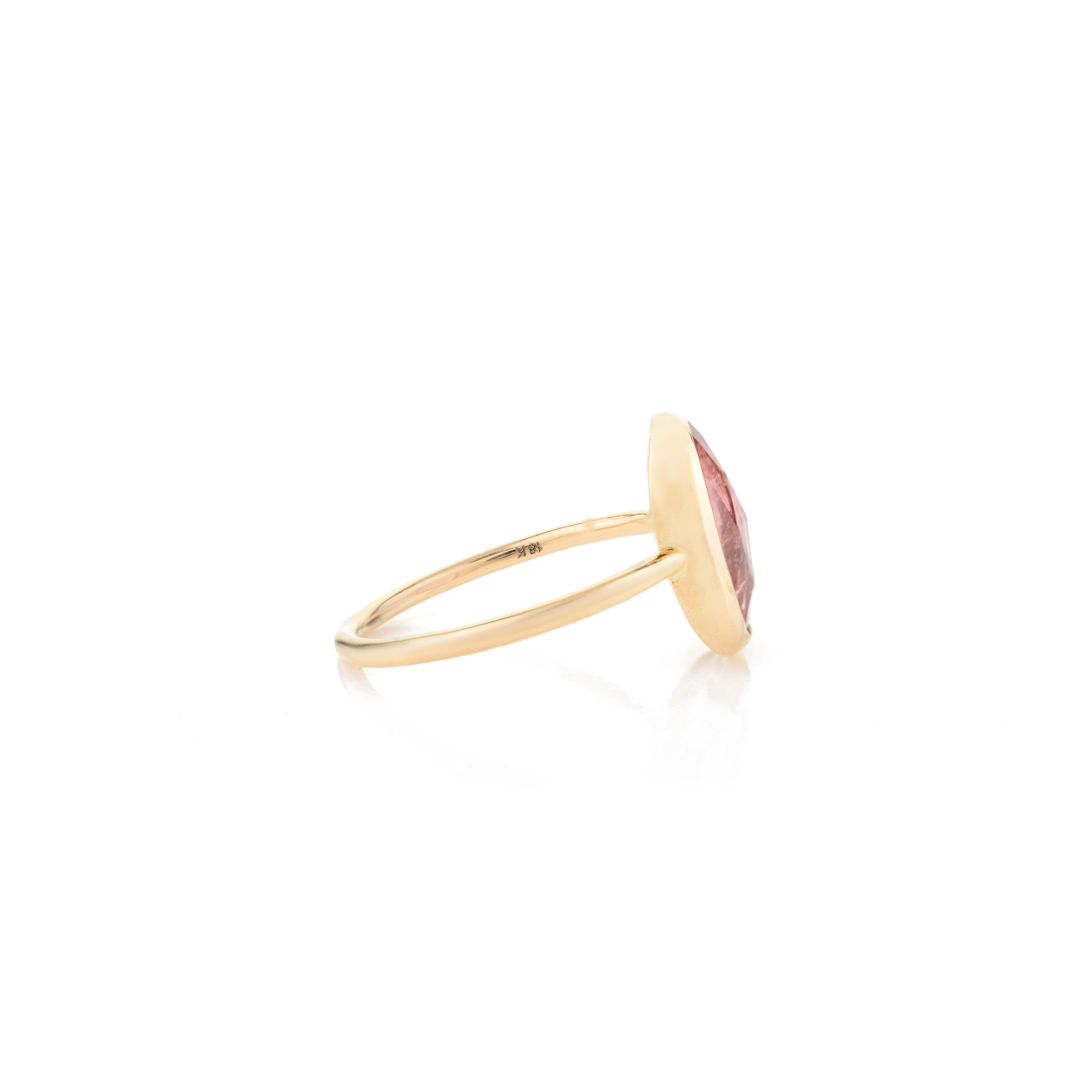 For Sale:  Uncut Pink Tourmaline Bezel Set Pinky Ring in 18k Solid Yellow Gold for Her 7