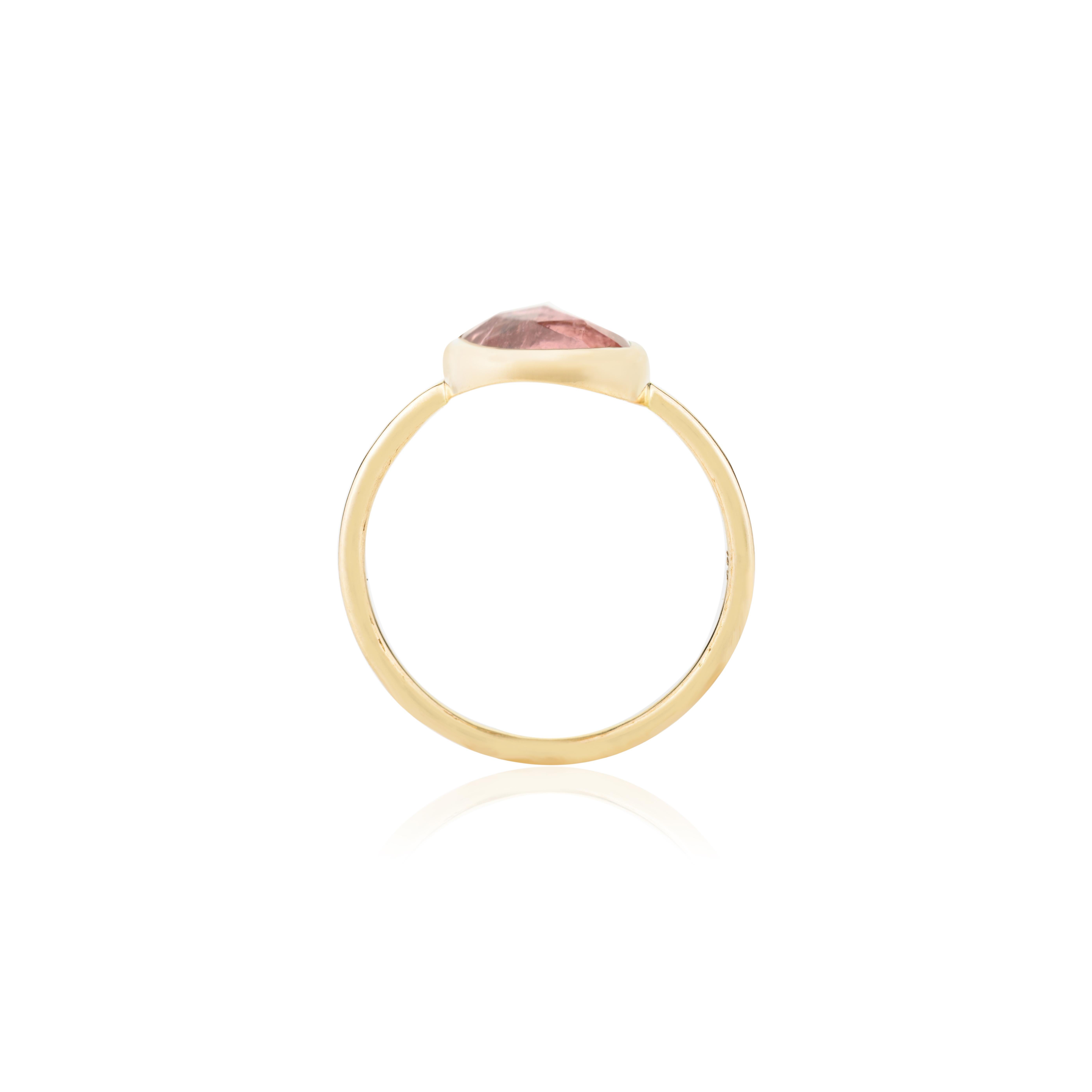 For Sale:  Uncut Pink Tourmaline Bezel Set Pinky Ring in 18k Solid Yellow Gold for Her 8