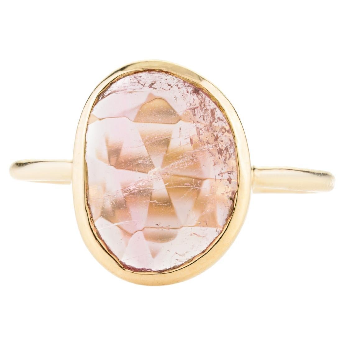 For Sale:  Uncut Pink Tourmaline Bezel Set Pinky Ring in 18k Solid Yellow Gold for Her